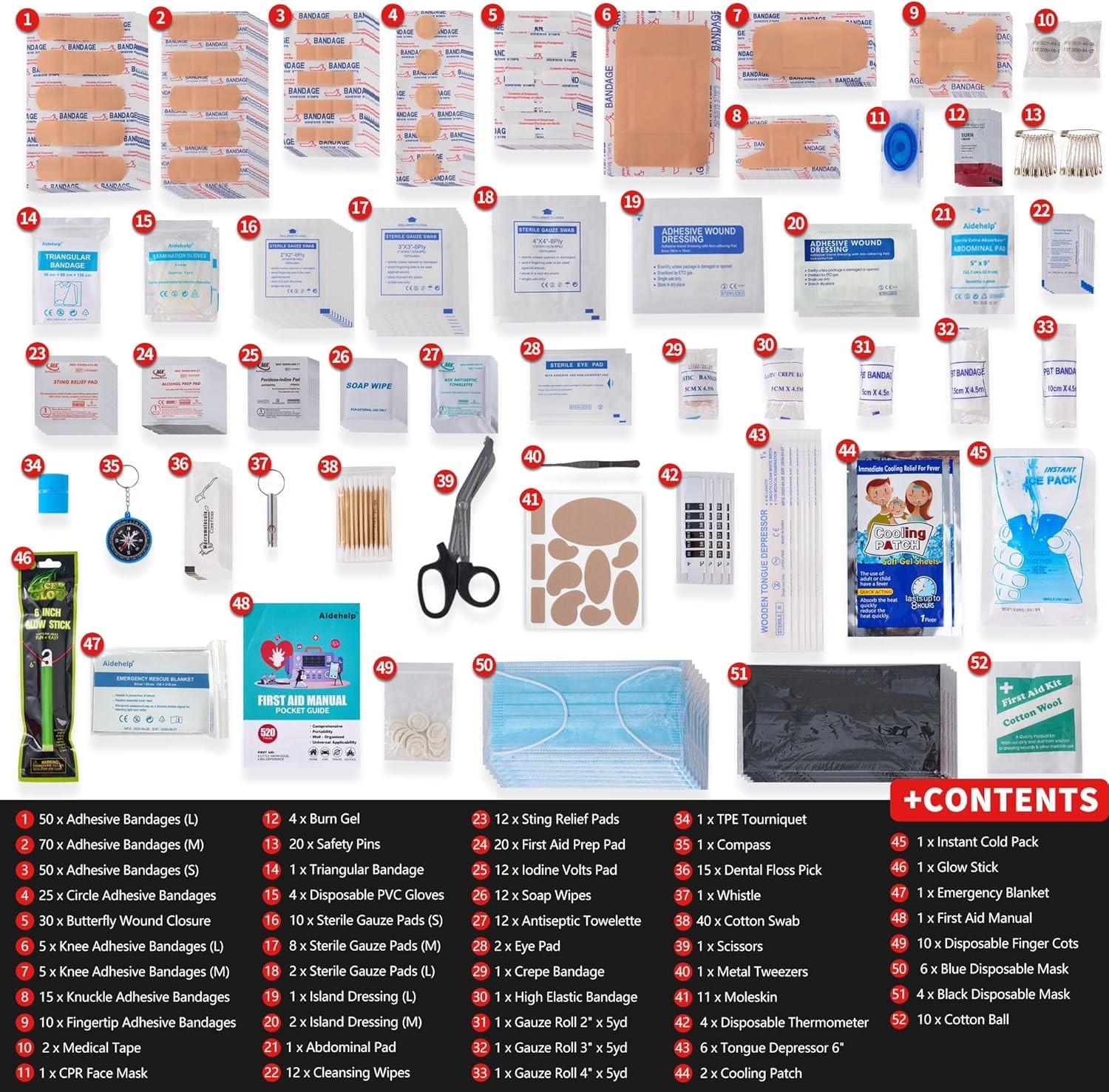 Comprehensive 520-Piece First Aid Kit – Organized Medical Supplies for All Ages