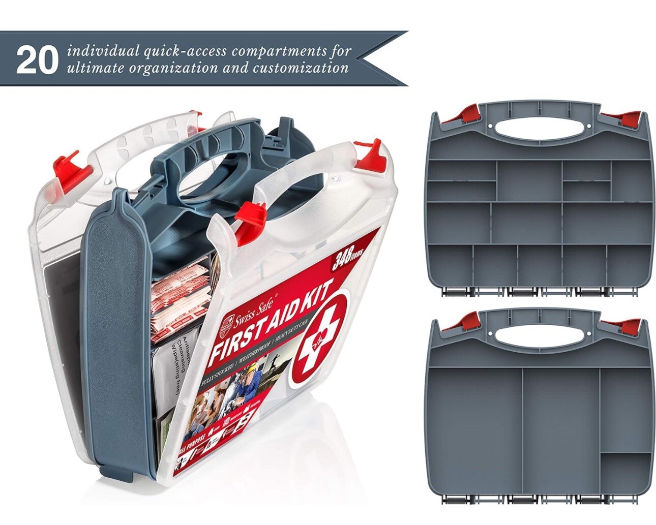 Swiss Safe 2-in-1 Hardcase First Aid (348 Piece) Perfect For Travel And Home