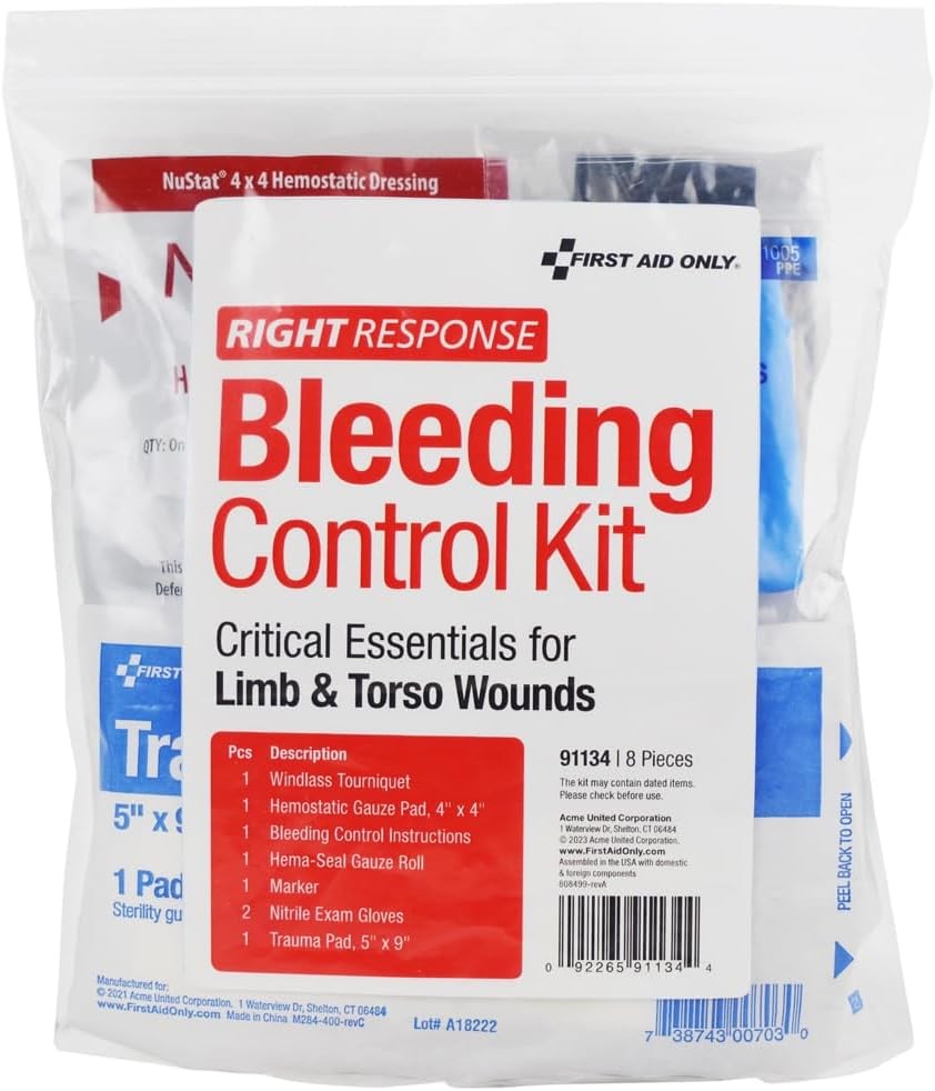 First Aid Only 91134 Critical Essentials Bleeding Control Kit with Tourniquet 8p