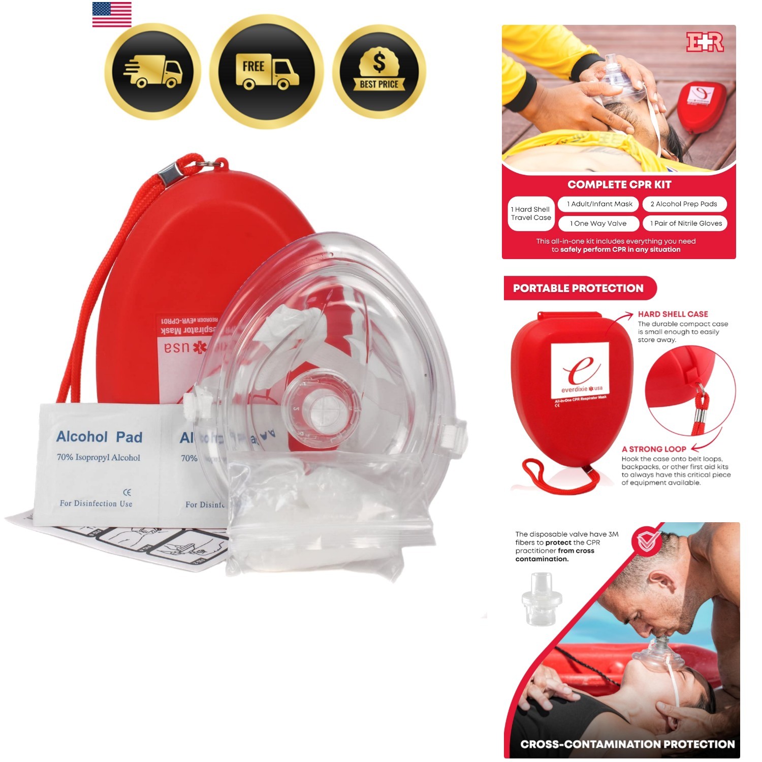 CPR Rescue Mask, Adult/Child Pocket Resuscitator, Hard Case with Wrist Strap,…