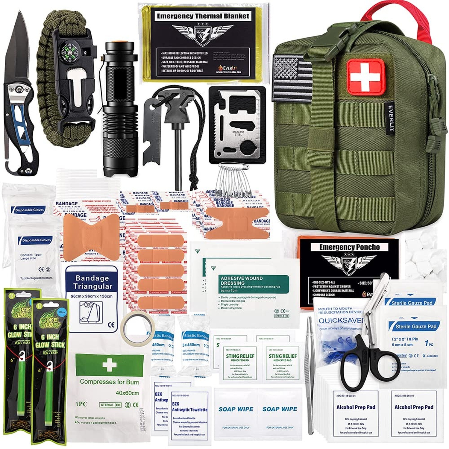 EVERLIT 250 Pieces Survival First Aid Kit IFAK EMT Molle Pouch Survival Kit O…