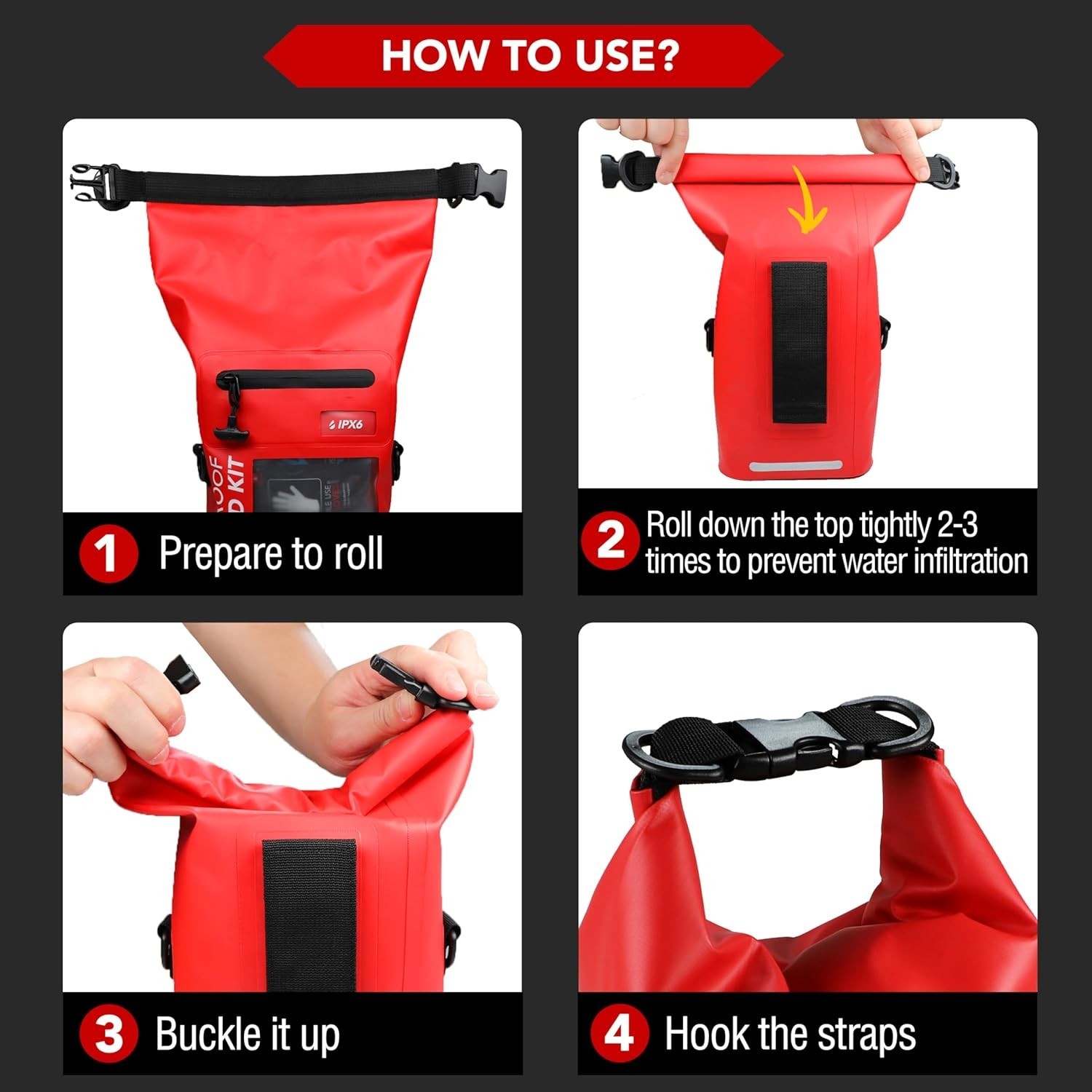 New 250PC Waterproof First Aid Kit Boat Dry Bag Emergency Medical Red