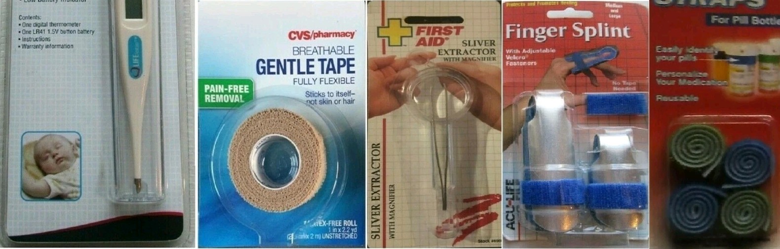 6-PC WELLNESS KIT TAPE EXTRACTOR THERMOMETER SPLINT PILL CUTTER FREE SHIPPING US