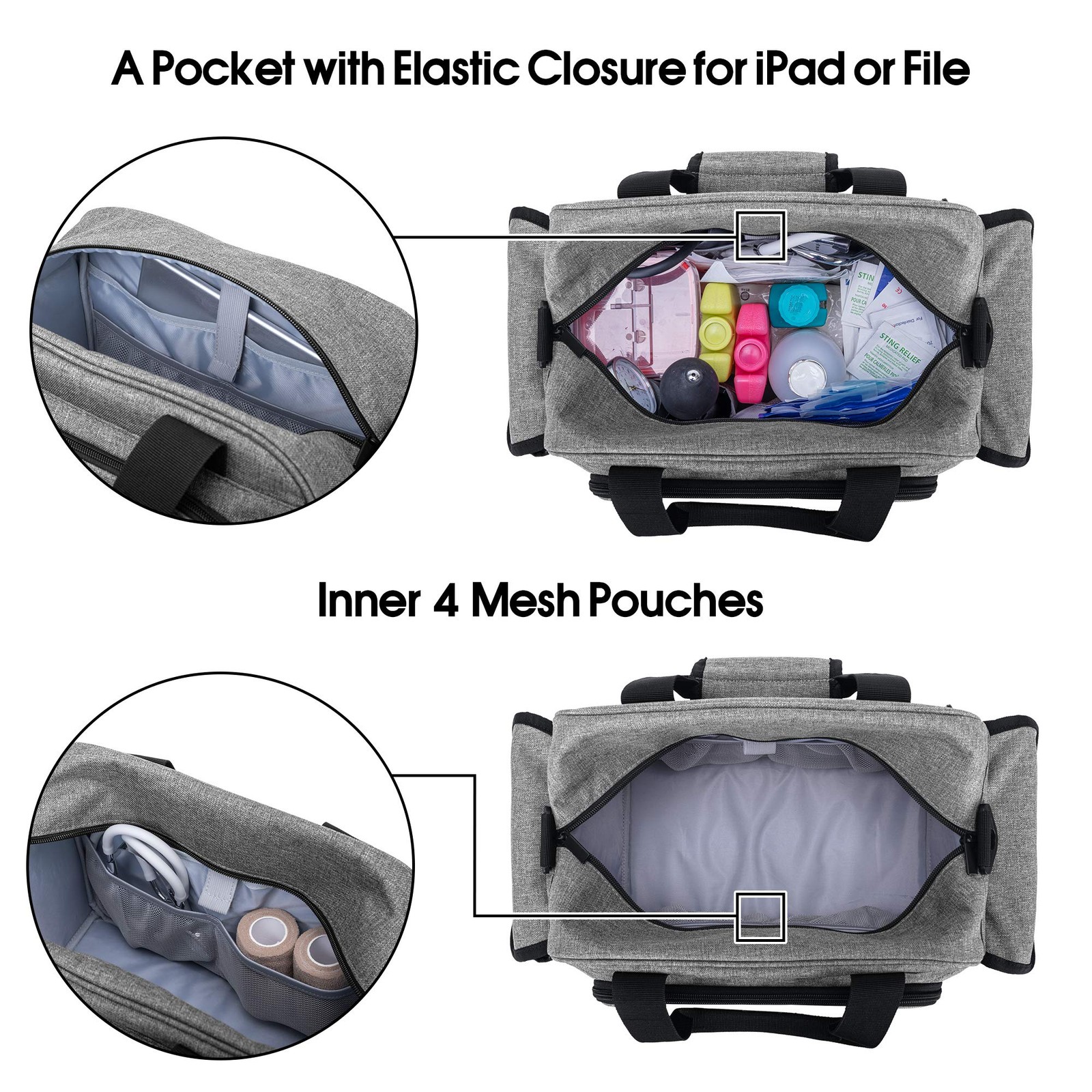 Trunab Home Health Nurse Bag Empty, Portable 1 Count (Pack of 1), Grey