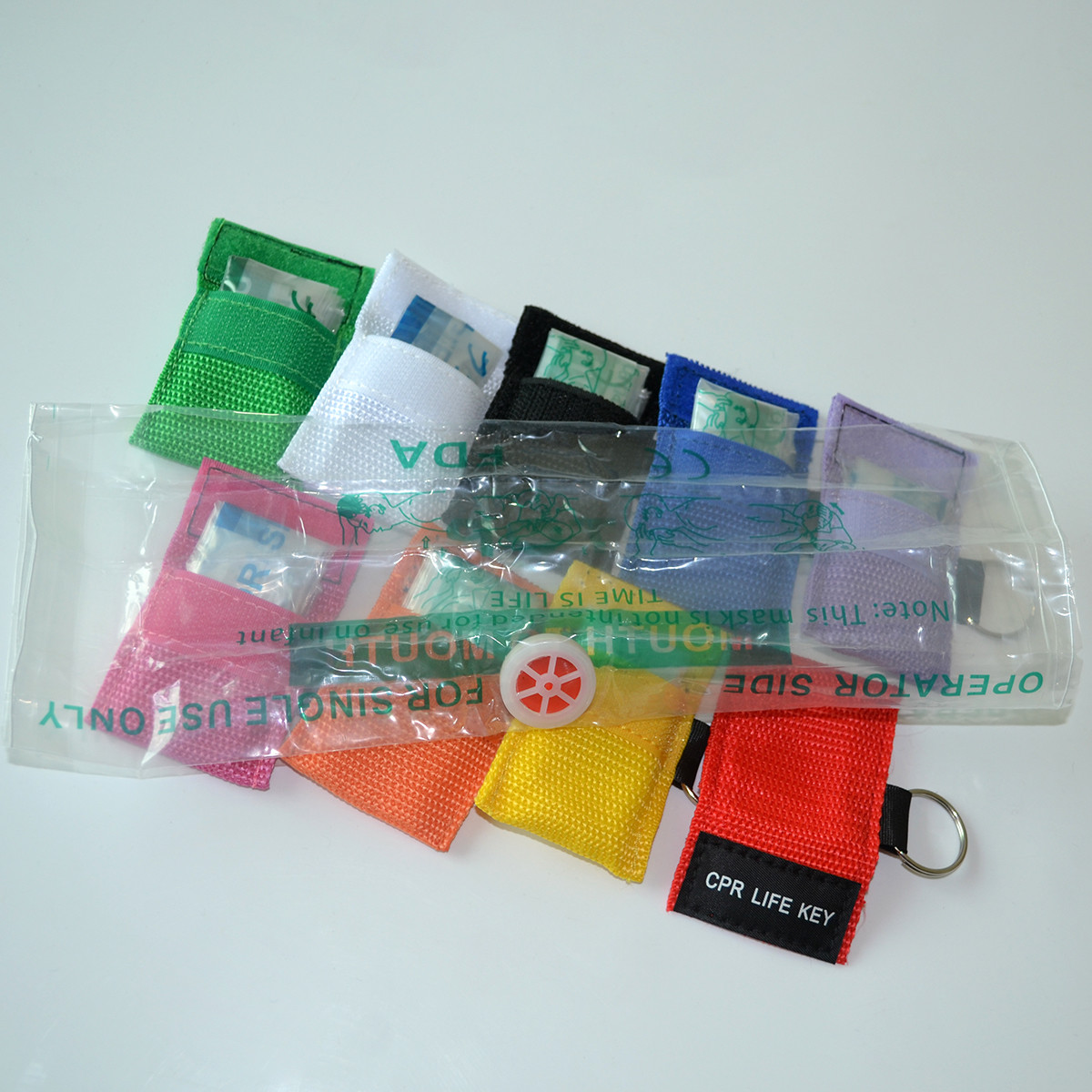 9 colors CRP Face Shield Nylon Keychain Pouch Printed cpr Bag Valve shield