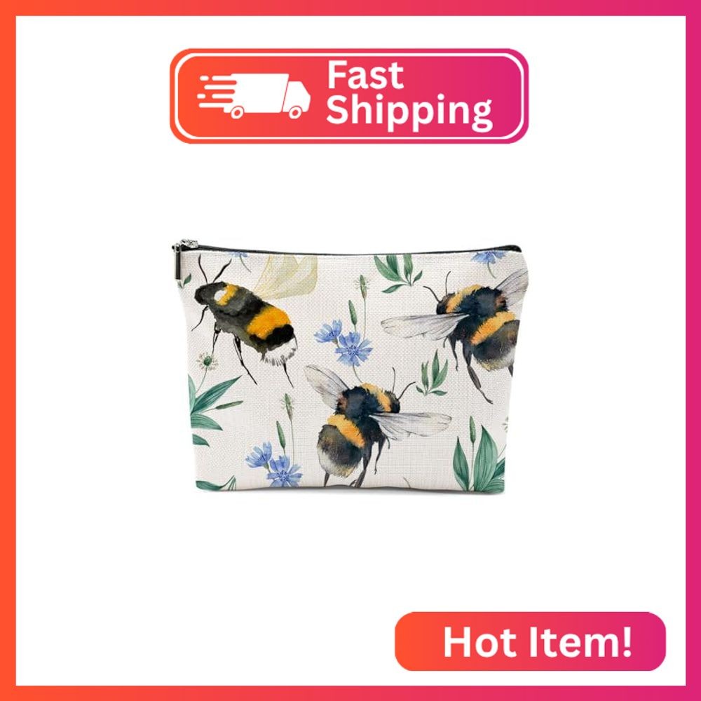 XFN Cute Bee Makeup Bag, Bee Gifts Bee Themed Gifts Cosmetic Bag Travel Pouch, B