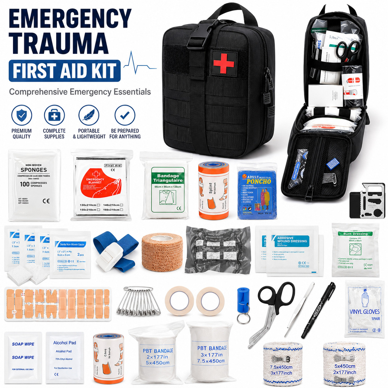 379 PCS Emergency Trauma First Aid Kit with Tourniquet for Car Camping