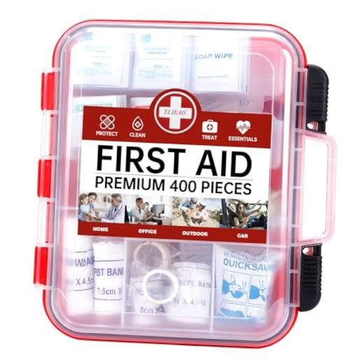 400 Pieces All-Purpose First Aid Kit – Organized Dual-Layer Wall –