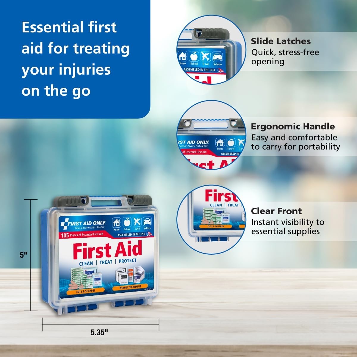 All-Purpose Emergency First Aid Kit – 105 Pieces for Car, Travel, Home & Busines
