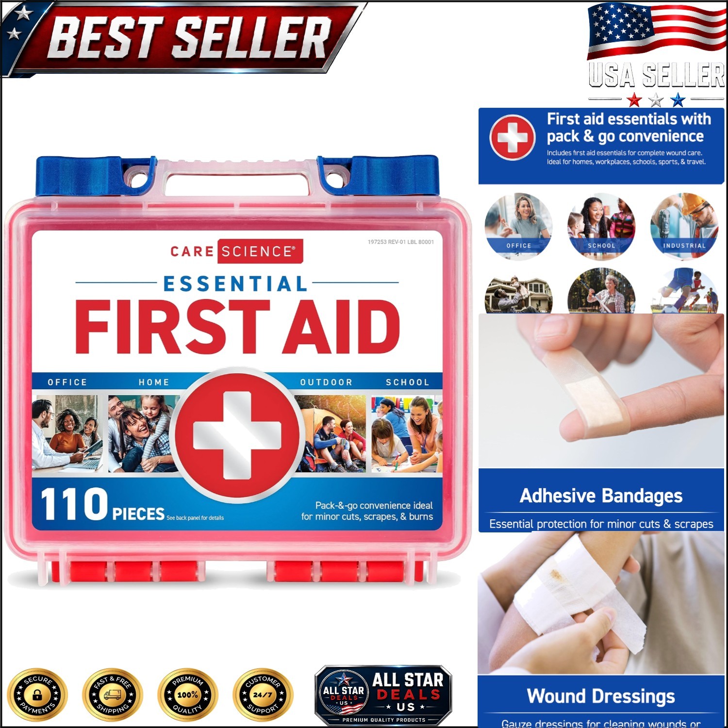Professional 110-Piece First Aid Kit for Home, School, Work & Outdoor Safety