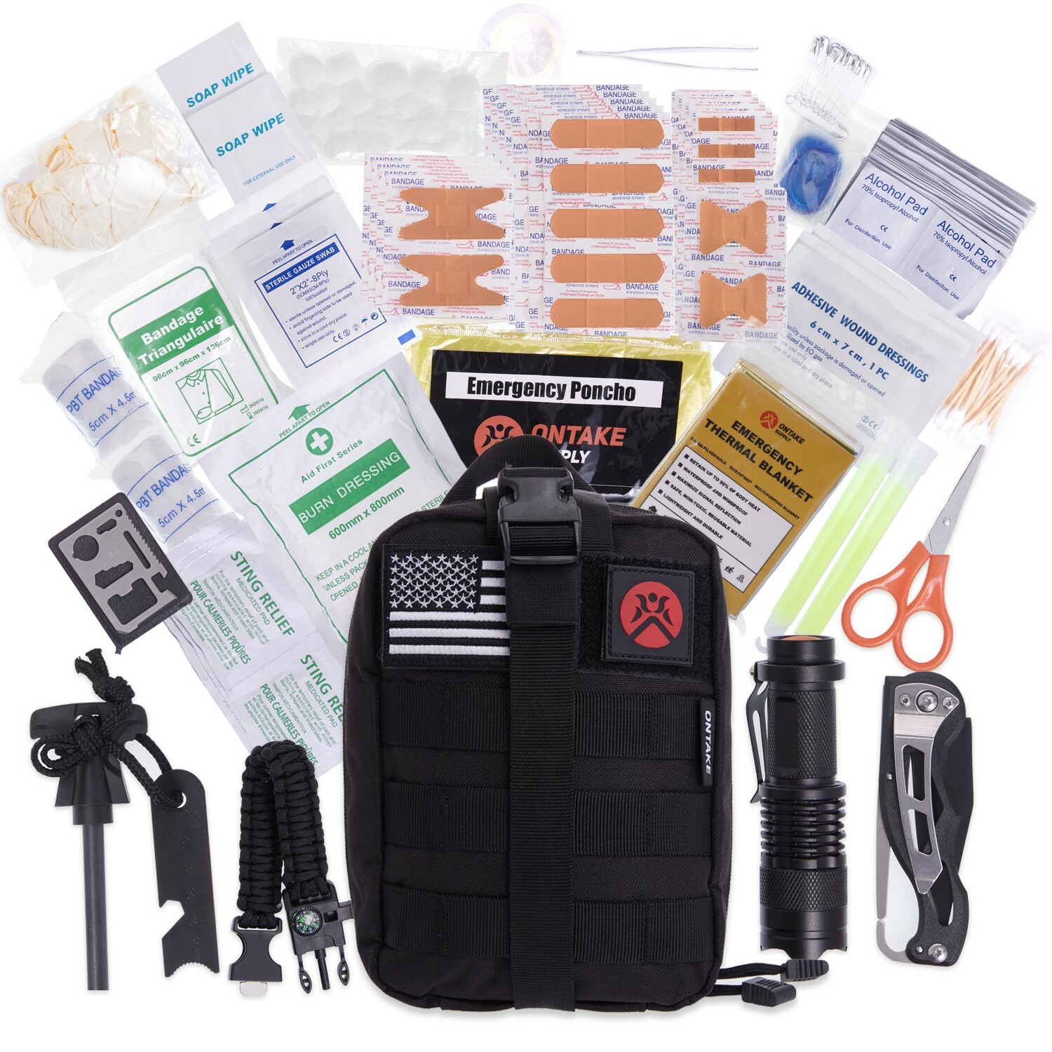 Survival Kit 170-in-1 Pieces Emergency First Aid Kit with MOLLE Pouch by ONTAKE