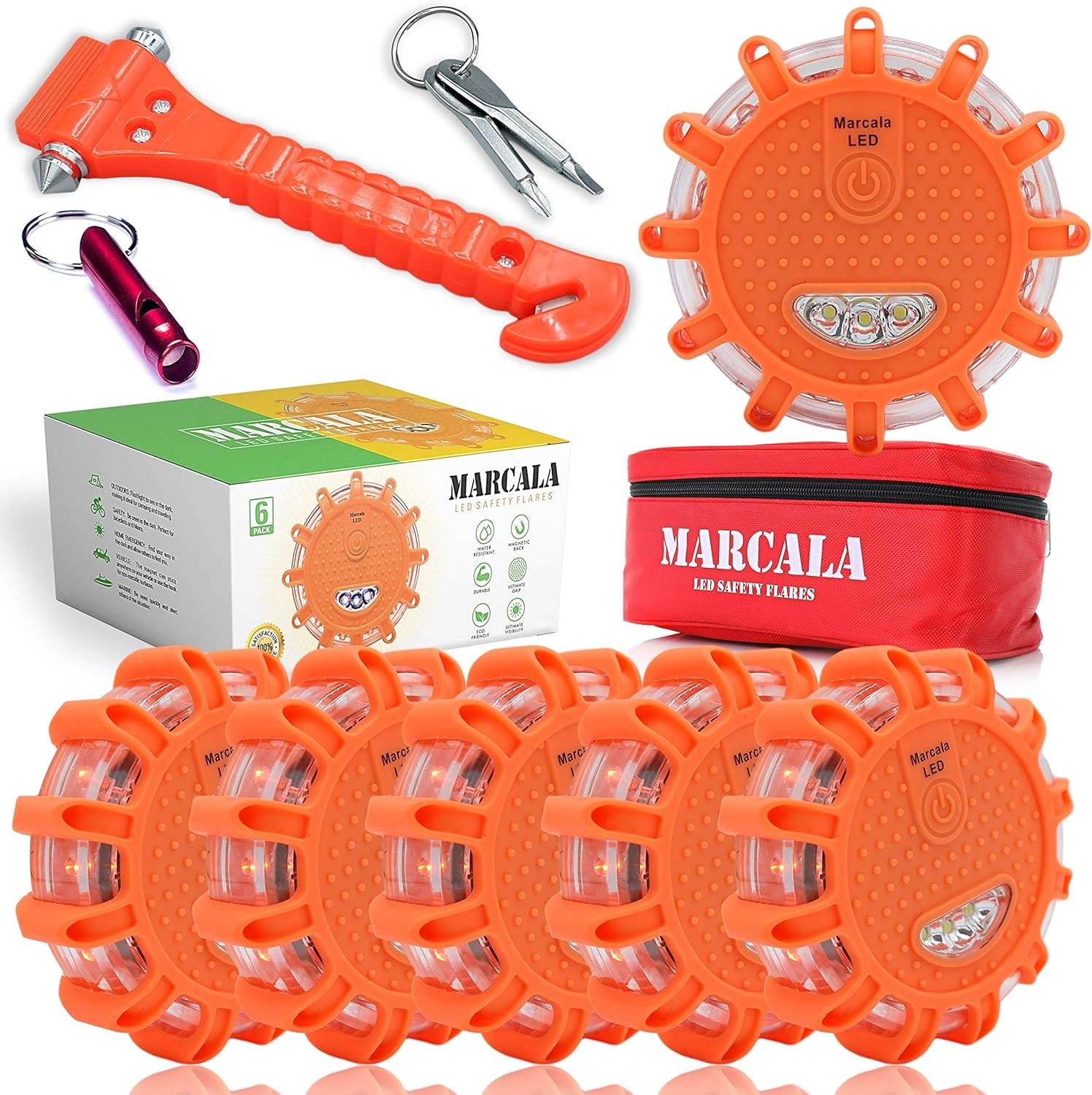 6-Pack LED Road Flares DOT Compliant Emergency Vehicle Lights w/ Batteries Case