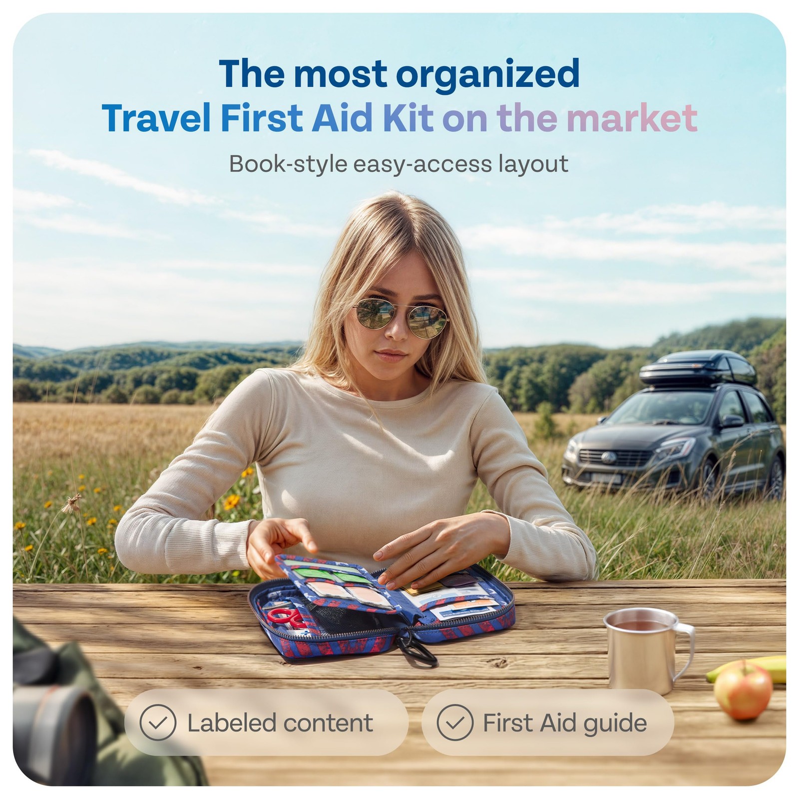 KeepGoing Travel First Aid Kit for Car, Home, Hiking, Red, White, Or Blue