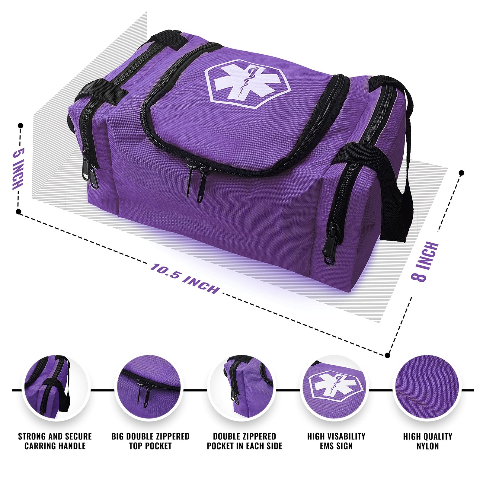 ASA TECHMED First Aid Responder EMS Emergency Medical 10.5" x 8" x 5", Purple