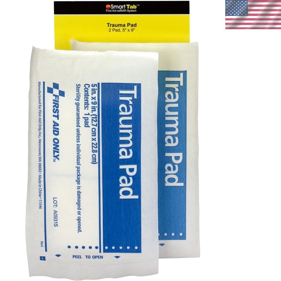 Latex-Free 5 x 9 Inch Trauma Pads – 2 Count Refill for Quick First Aid Access