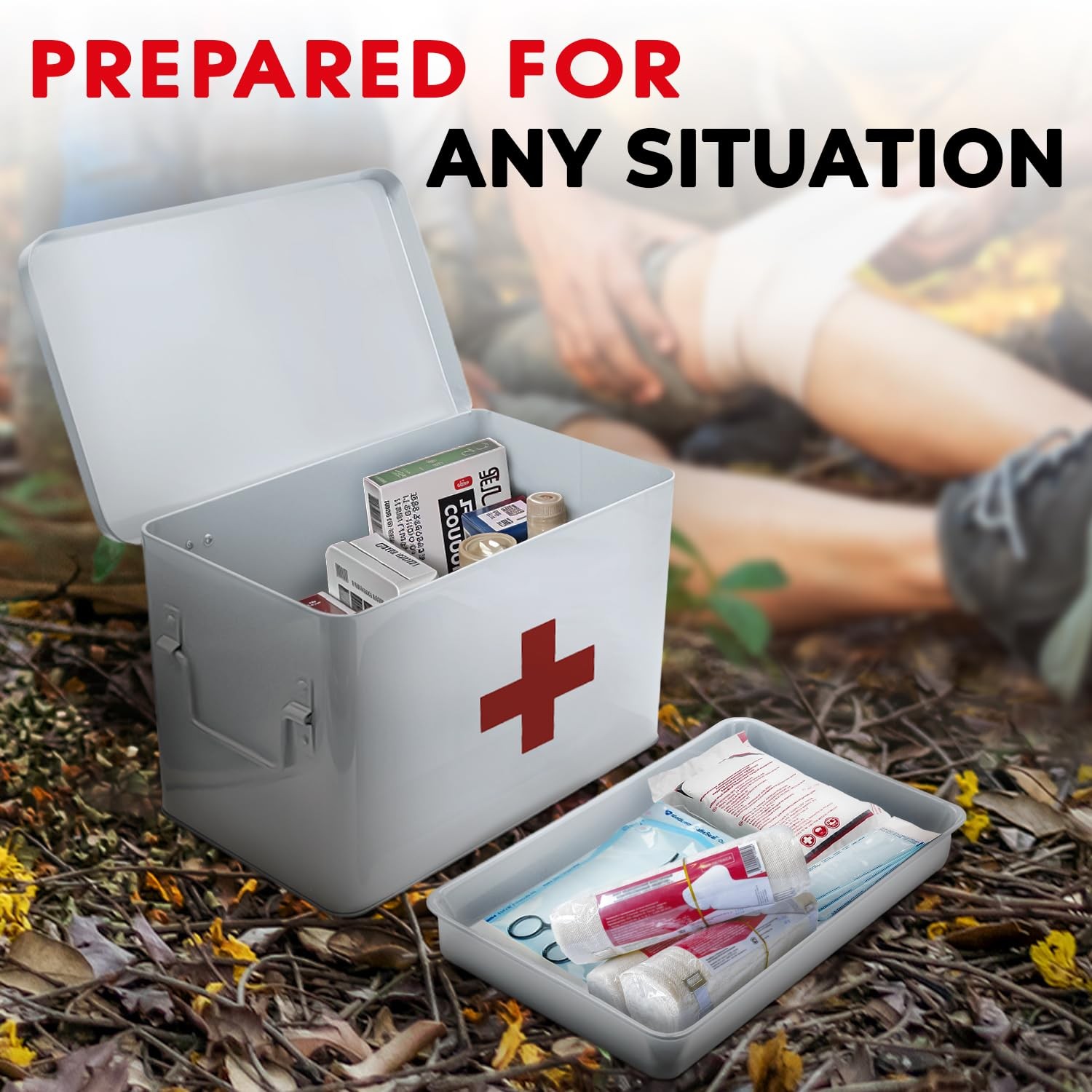 8.5" Metal First Aid Box Empty, Medicine Storage Bin with Lid, Emergency Supp…