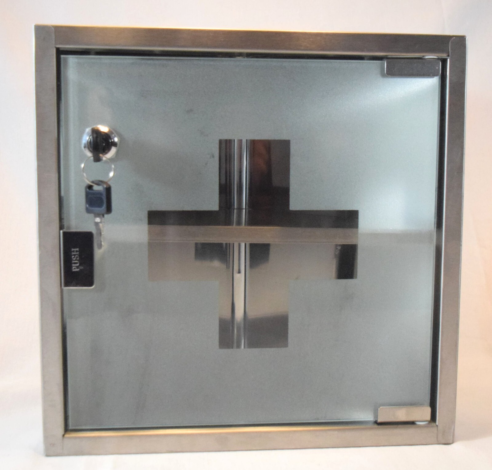 Corner Wall Mount Stainless Steel Medicine First Aid Cab Locking Glass Door Dent