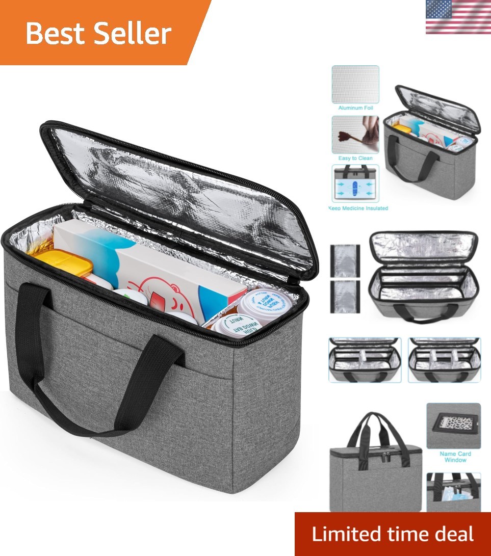 Travel Insulated Medication Cooler Bag – Grey First Aid Organizer with Pockets