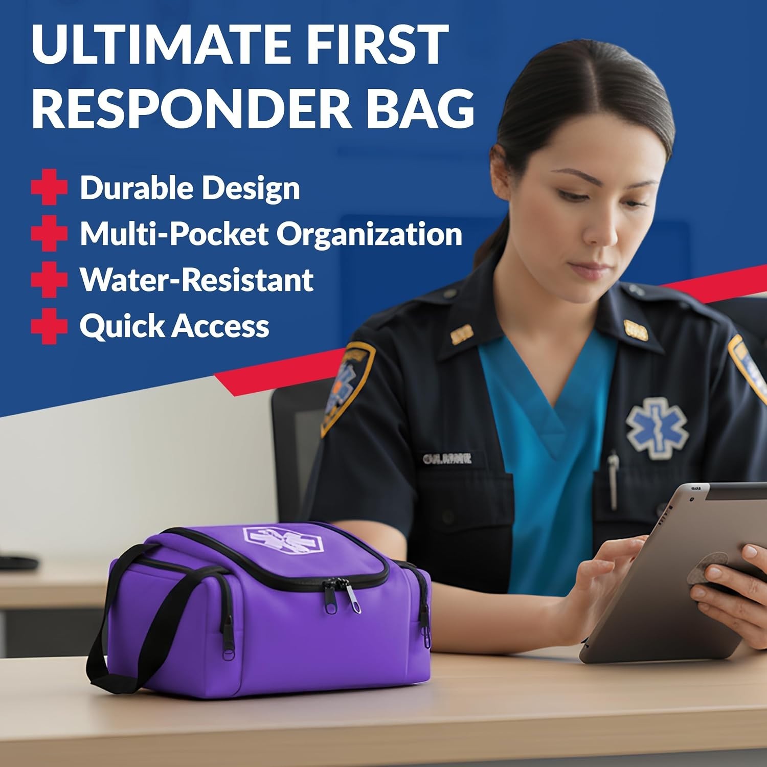 Portable First Aid Bag with Large Main Compartment and Strong Carry Handles