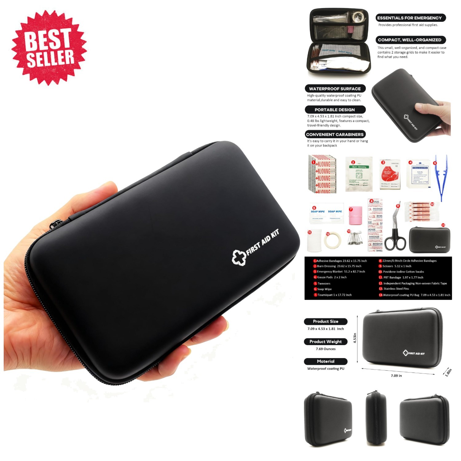 Compact Waterproof First Aid Kit – Portable Emergency Supplies for Travel & Home