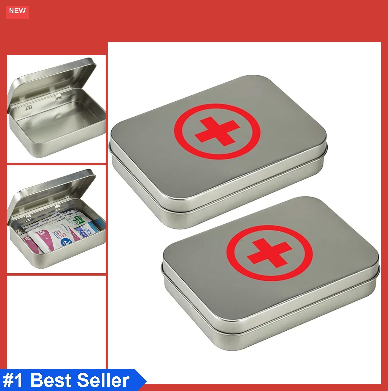 Compact First Aid Kit Mini Tin Box 2 Sets Small Storage Container for Emergency