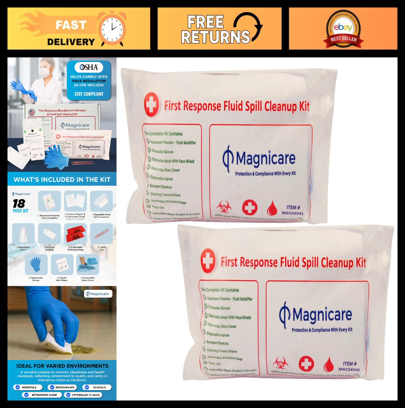 OSHA Compliant Bloodborne Pathogen Cleanup Kit – 2 Pack | First Response Spill K