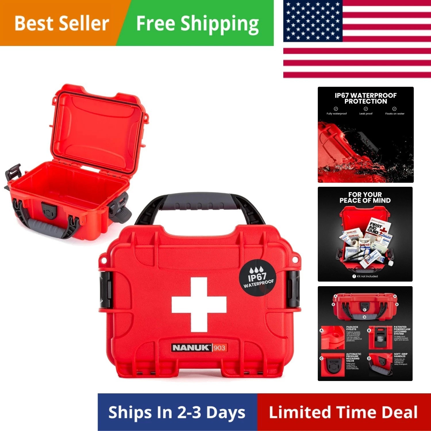 903 Waterproof First Aid Box Empty – Durable, Medical First Aid Organizer Cas…