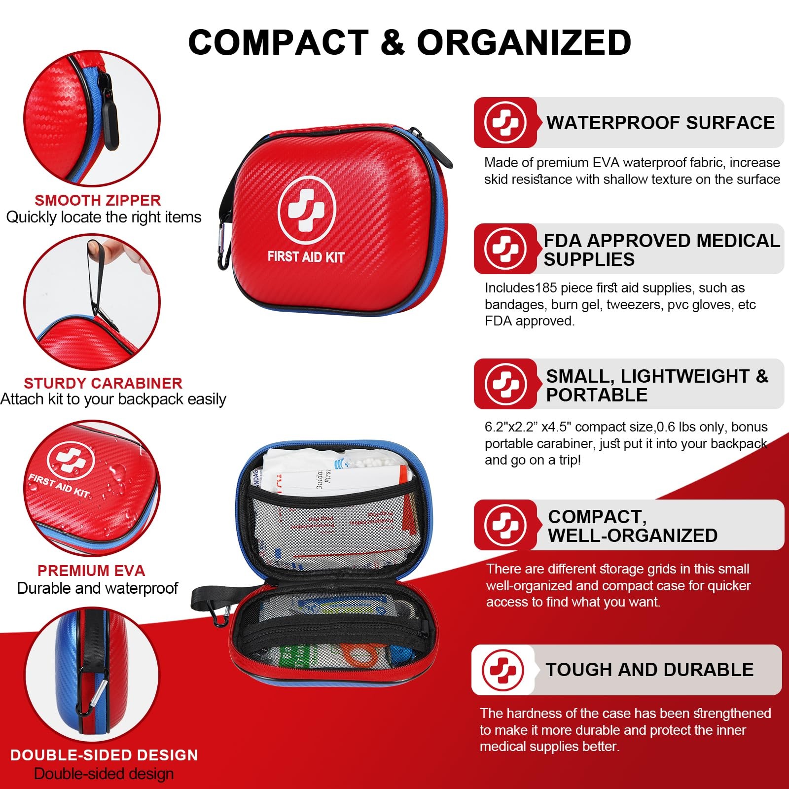 Small First Aid Kit – 185 Pieces Waterproof Emergency Kit for Home, Car, Offi…