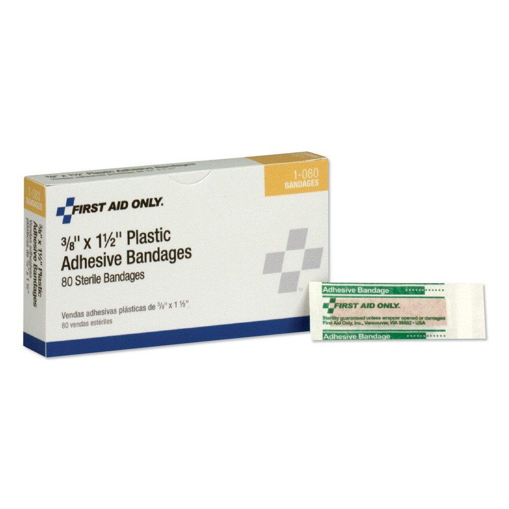 First Aid Only 1-080 SmartCompliance 0.38 x 1.5 Plastic Bandage (80/Box) New