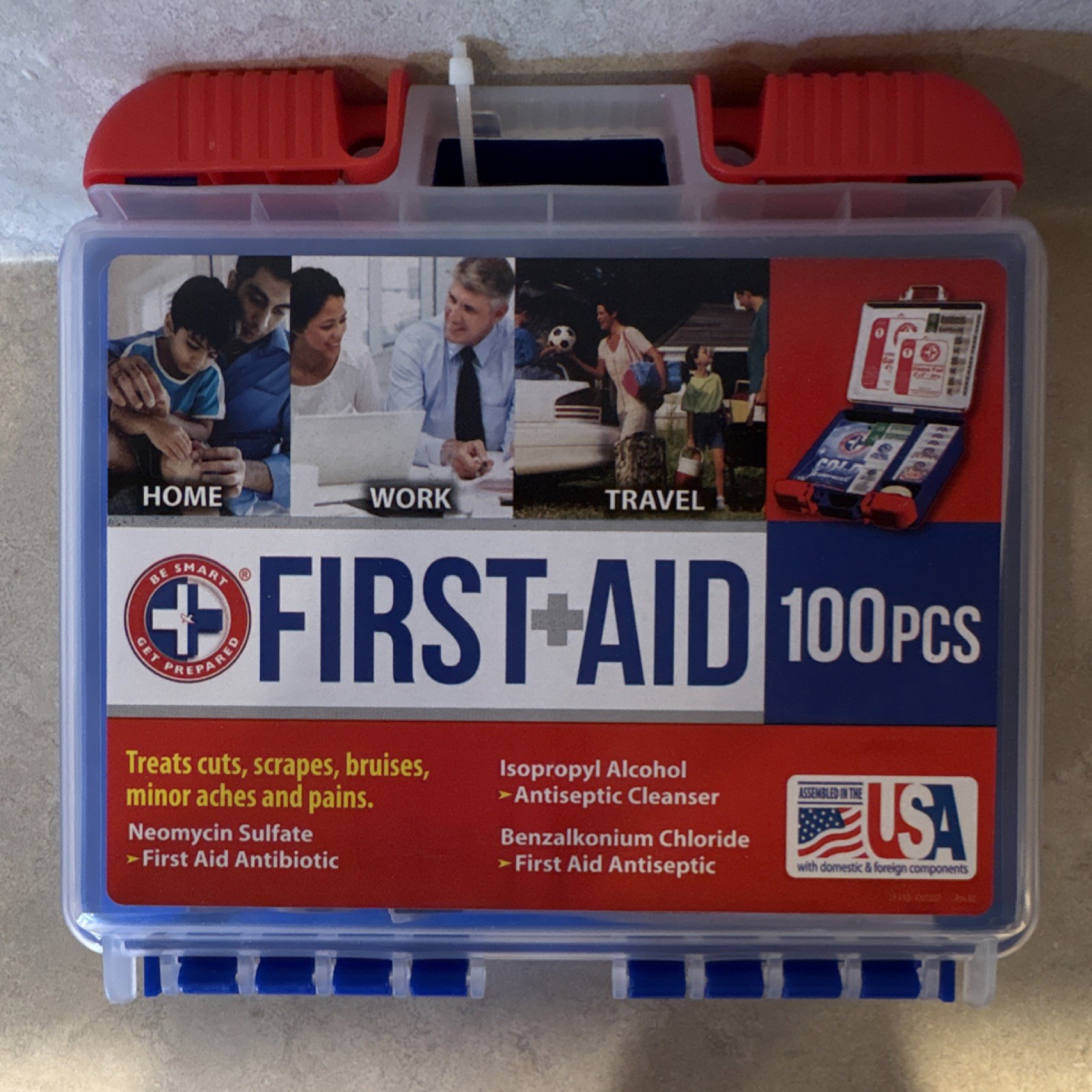 Be Smart Get Prepared First Aid Kit 100 PCS Portable Sterile with Alcohol Wipes