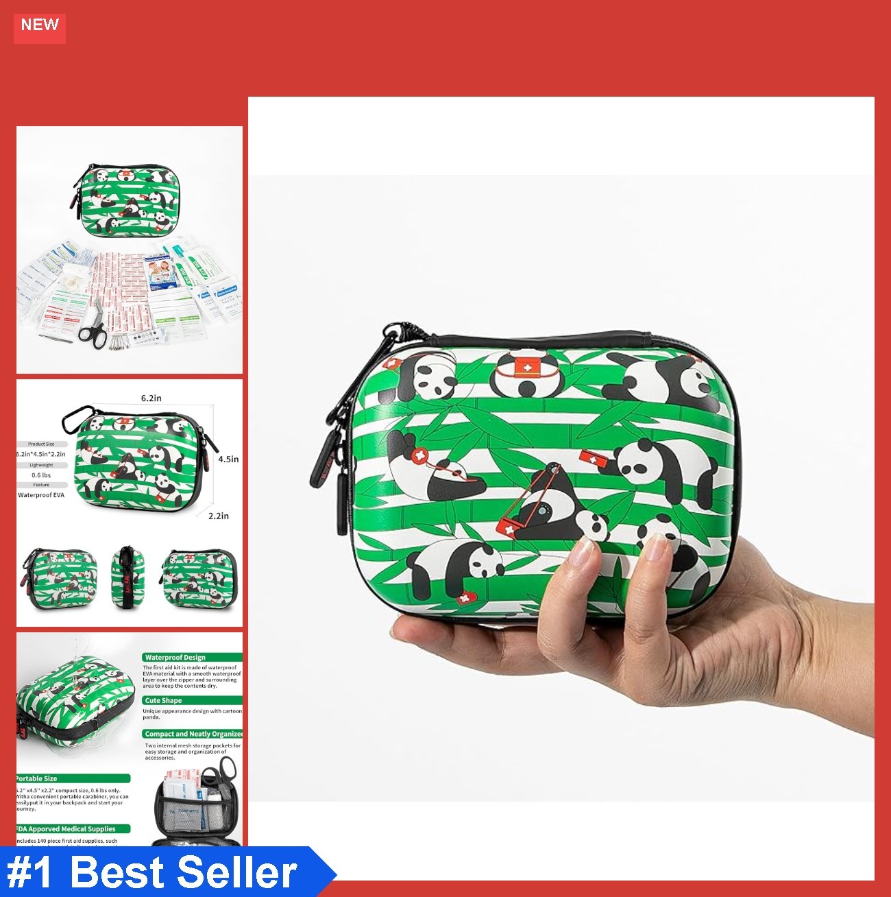 First Aid Kit Kids Travel Portable EVA Hard Shell Case Double Zipper Water