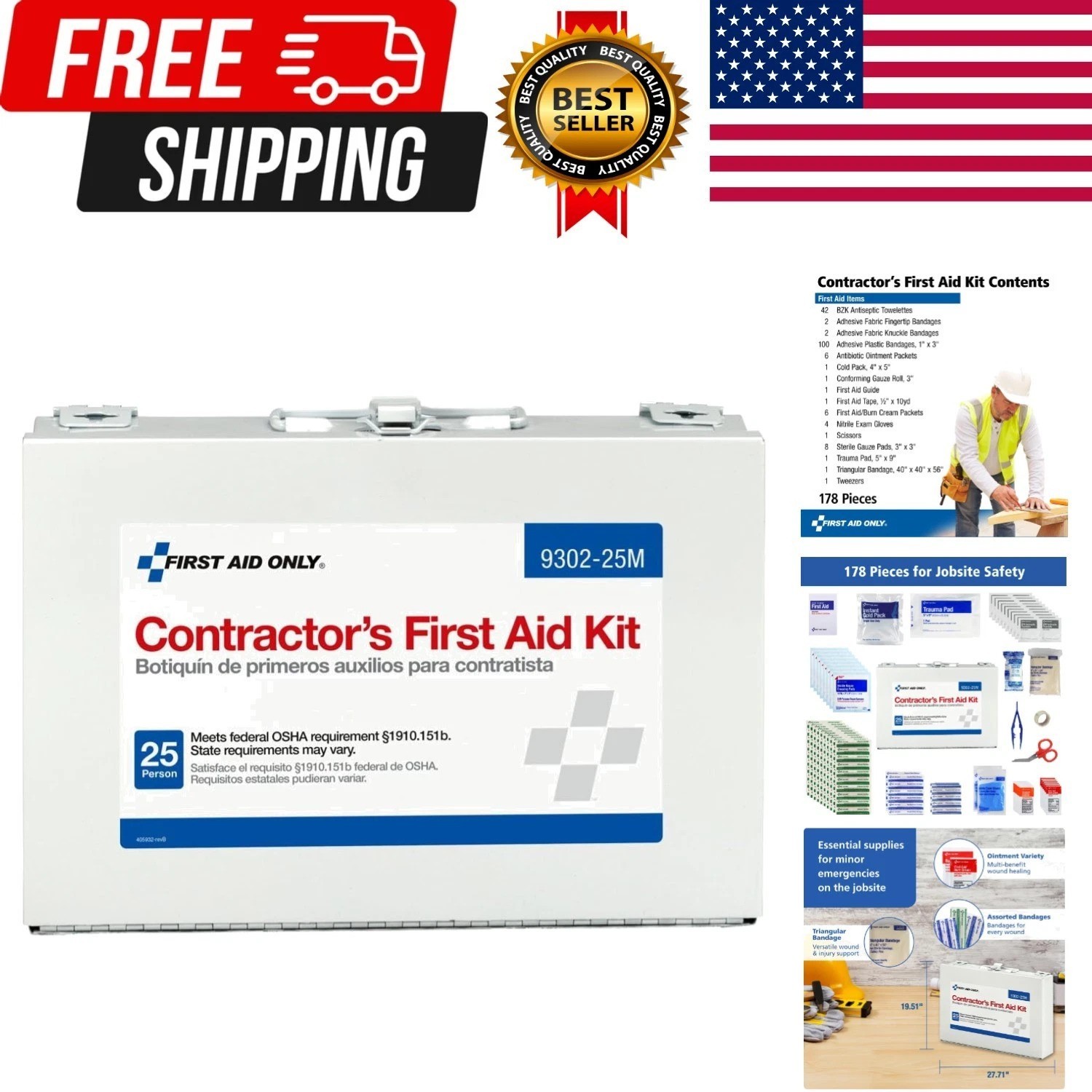 25-Person Contractor's First Aid Kit for Home Renovation, Job Sites, and Cons…