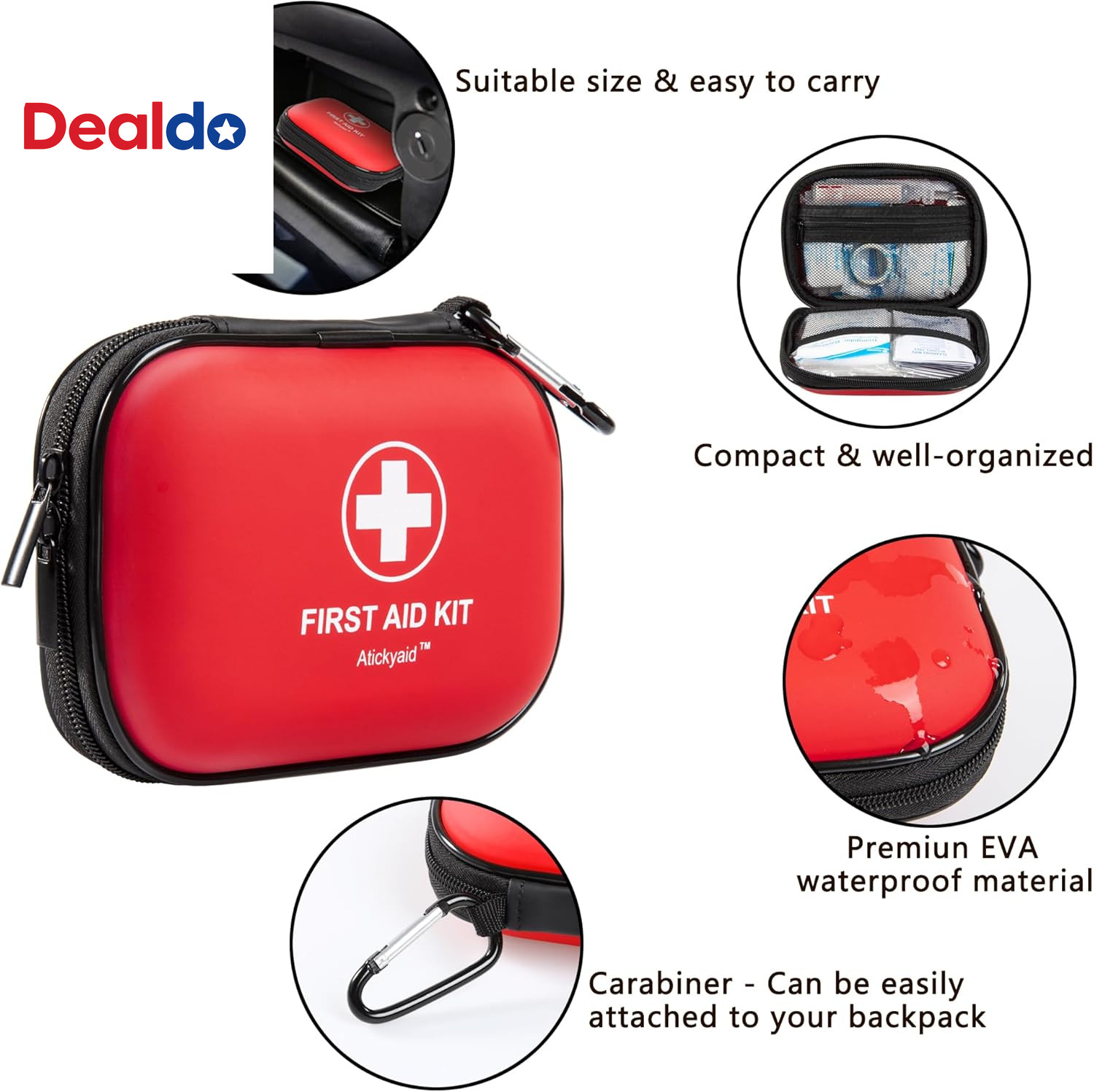 Mini First Aid Kit – 120 Piece Small Waterproof Hard Shell Medical Kit for Car,