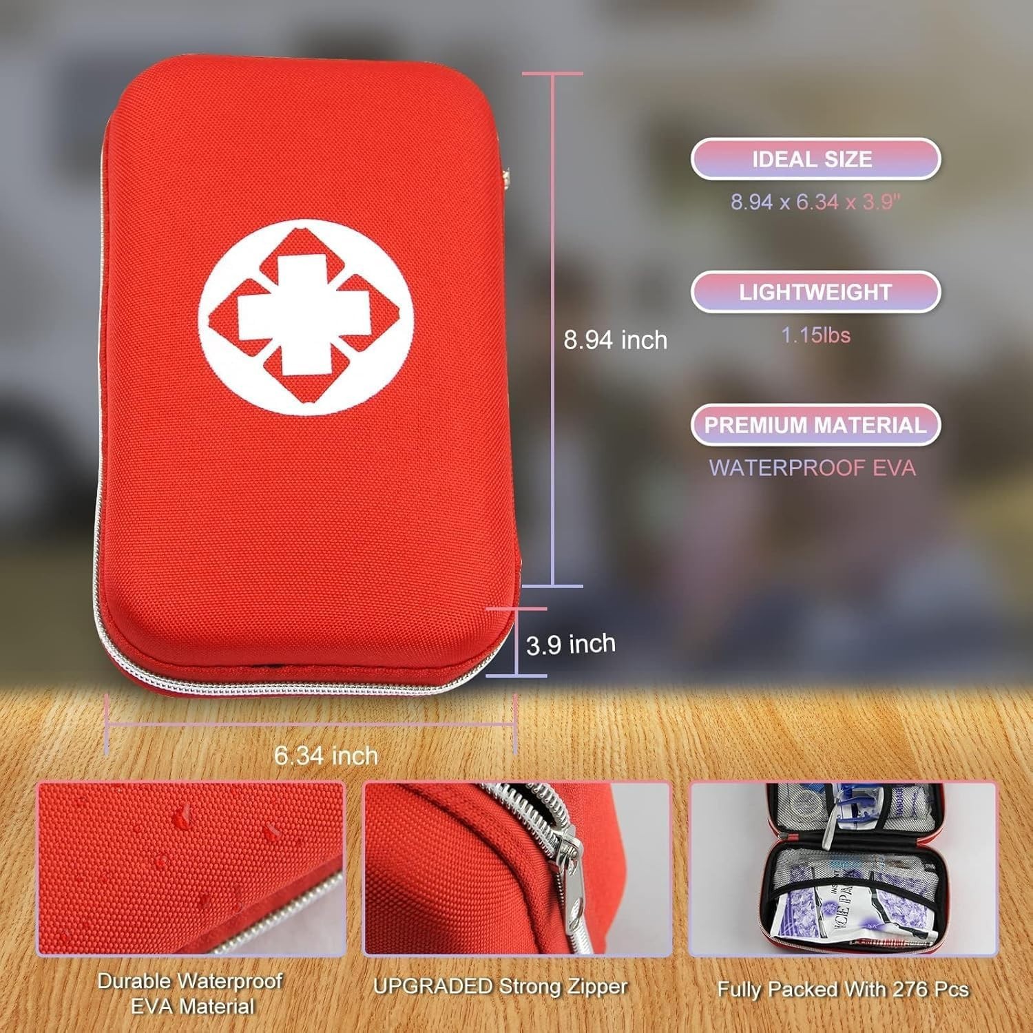 Essential 276PCS Portable First Aid Kit – Water-Resistant & Compact Design