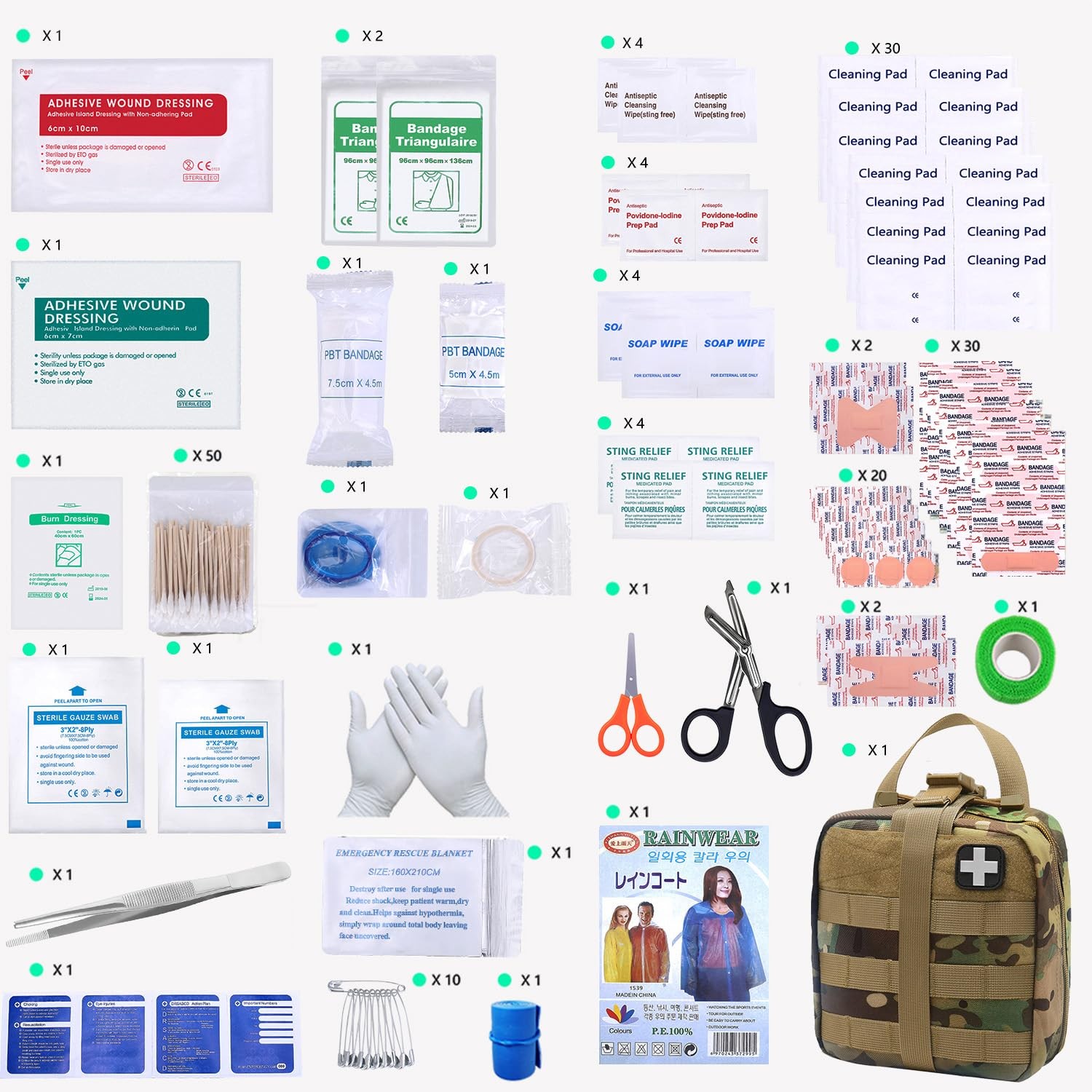 First Aid Kit Med – Kit Rip-Off 180 pcs Water-Resistant Kit for Camping Hikin…