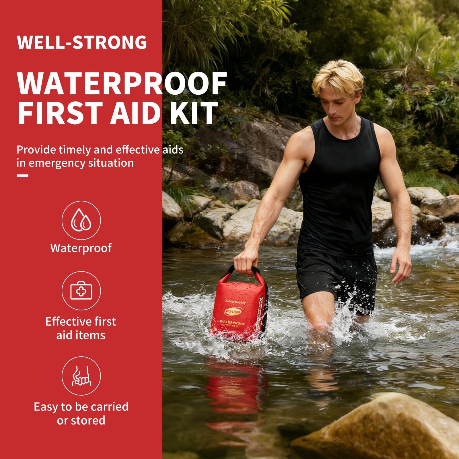 WELL-STRONG Waterproof First Aid Kit 226PCS for Boat Marine – IPX6 Roll Red