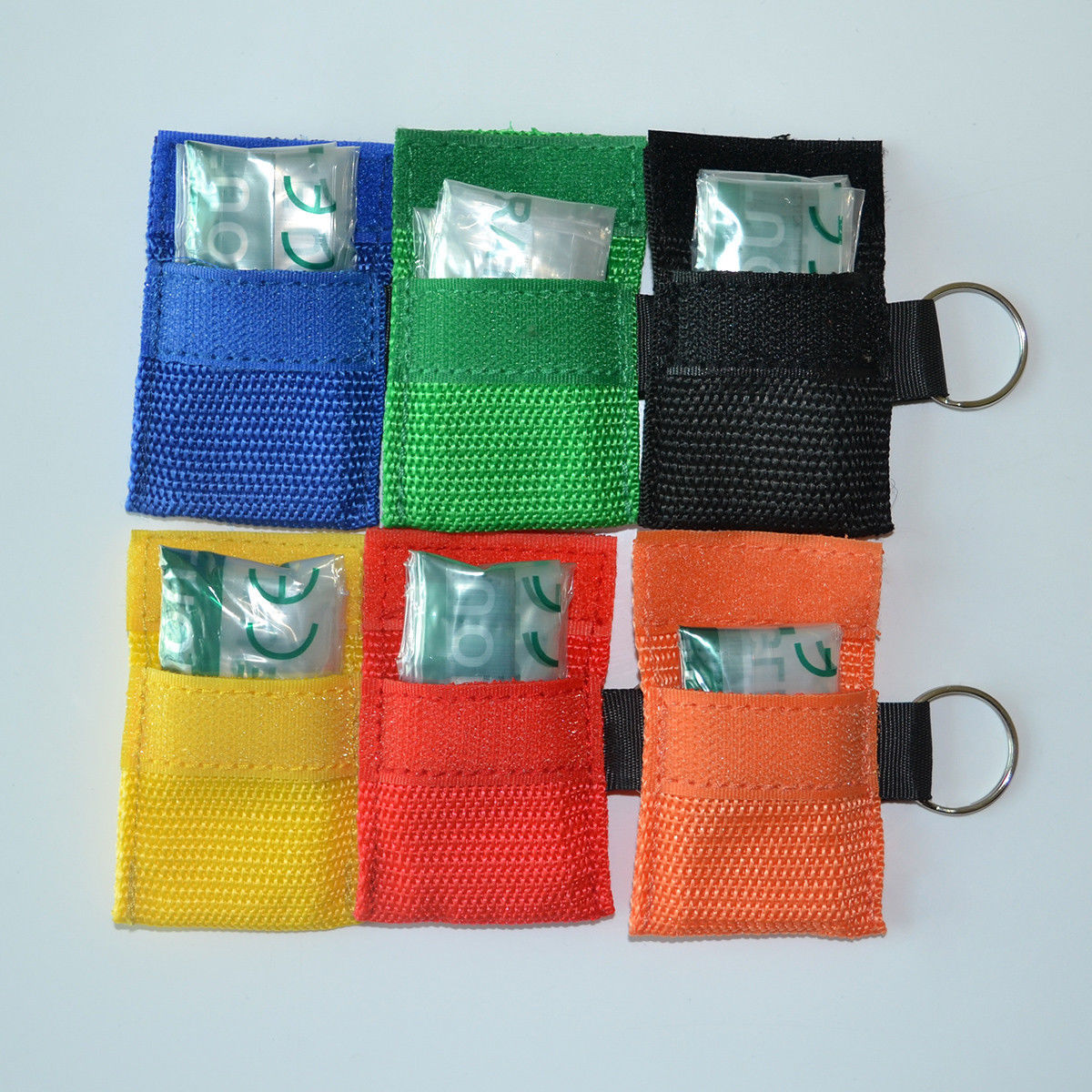 6pcs No Label CPR Transparent First Aid face shield 6 Colors Nylon Keychain