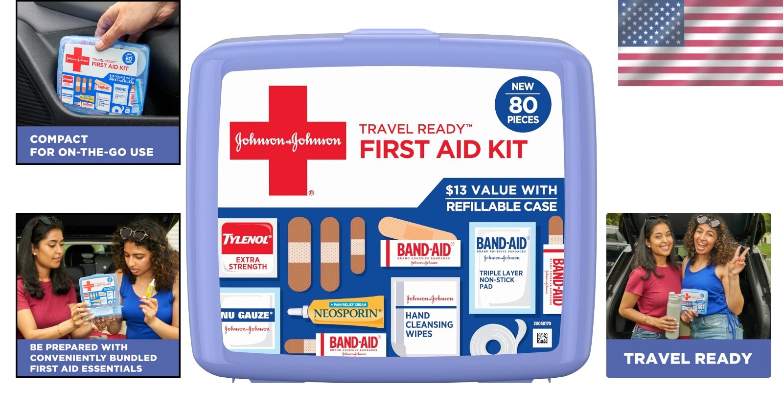 Johnson & Johnson Travel First Aid Kit – 80-Piece Portable Solution for Families