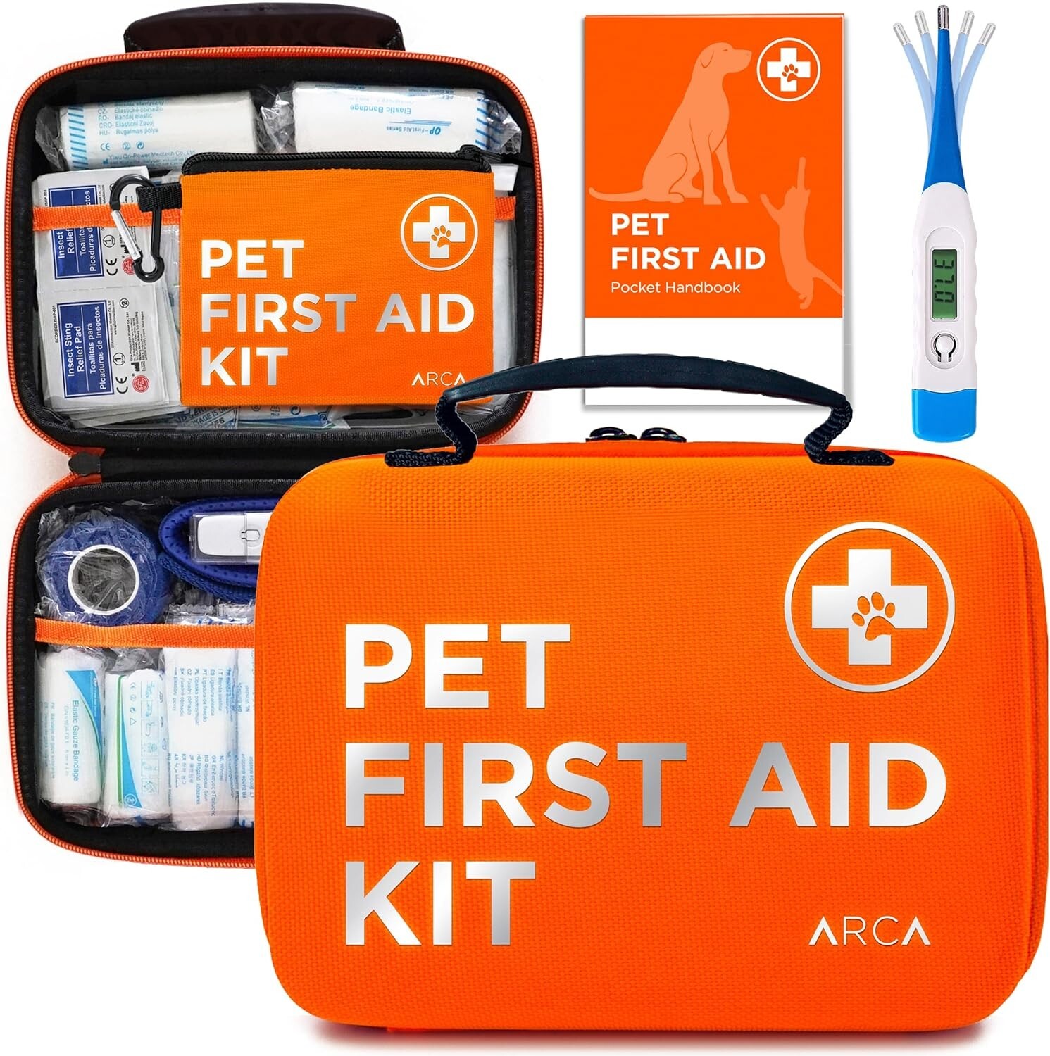 Cat & Dog First Aid Kit with Digital Thermometer, Muzzle & Mini First Aid Pouch