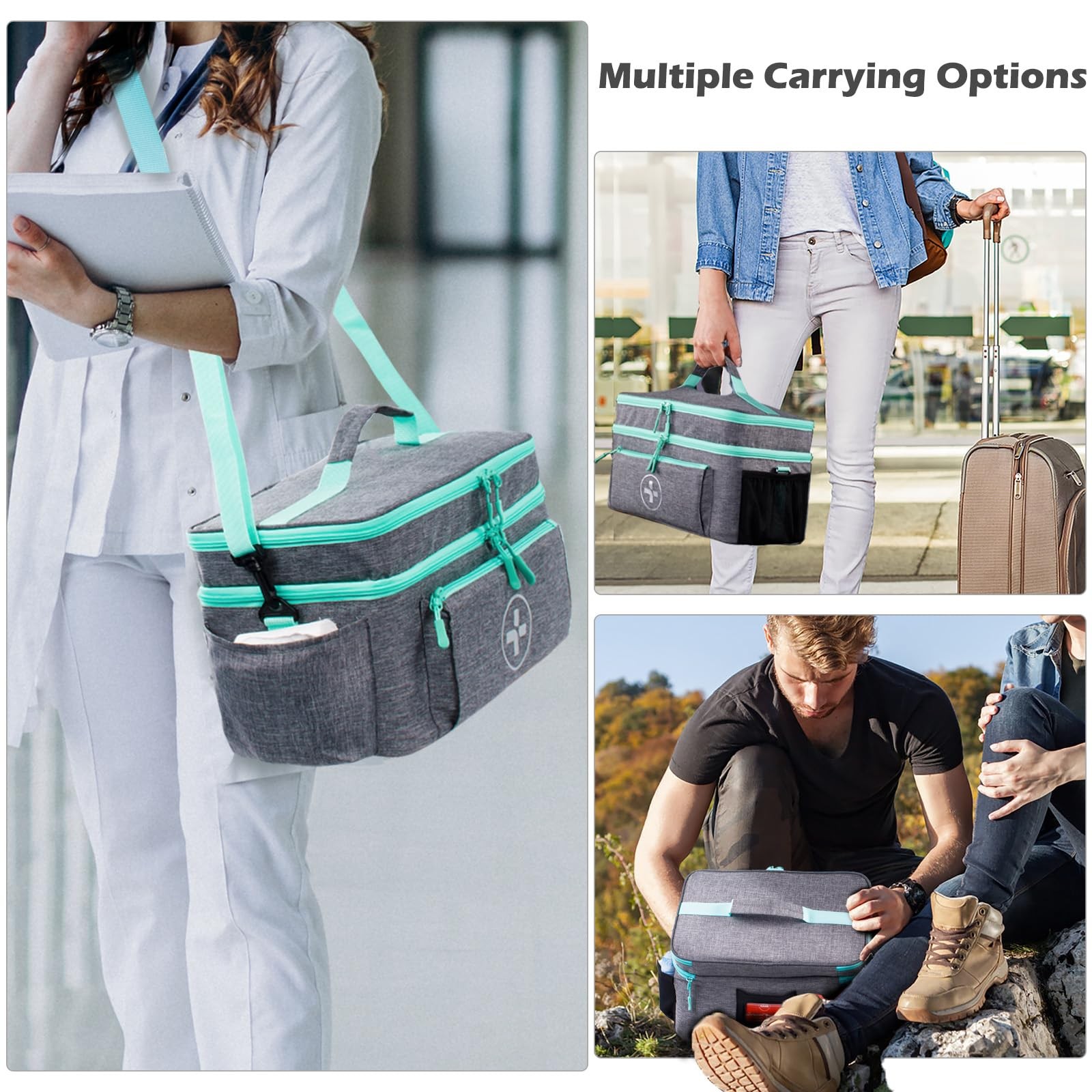 BAGSFY Travel Medicine Bag Organizer, Medical Double-Layer(Style A), Grey