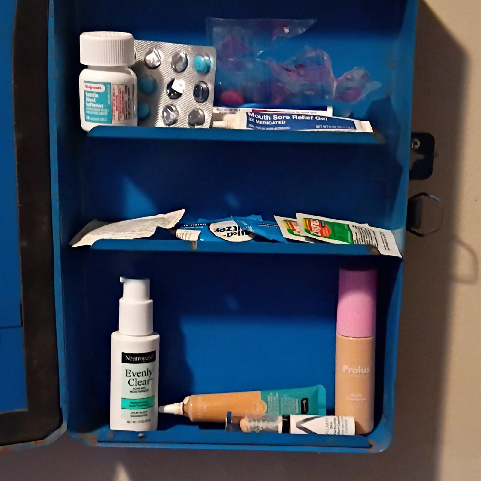 Vintage Johnson & Johnson First Aid Kit with Blue Metal shelves