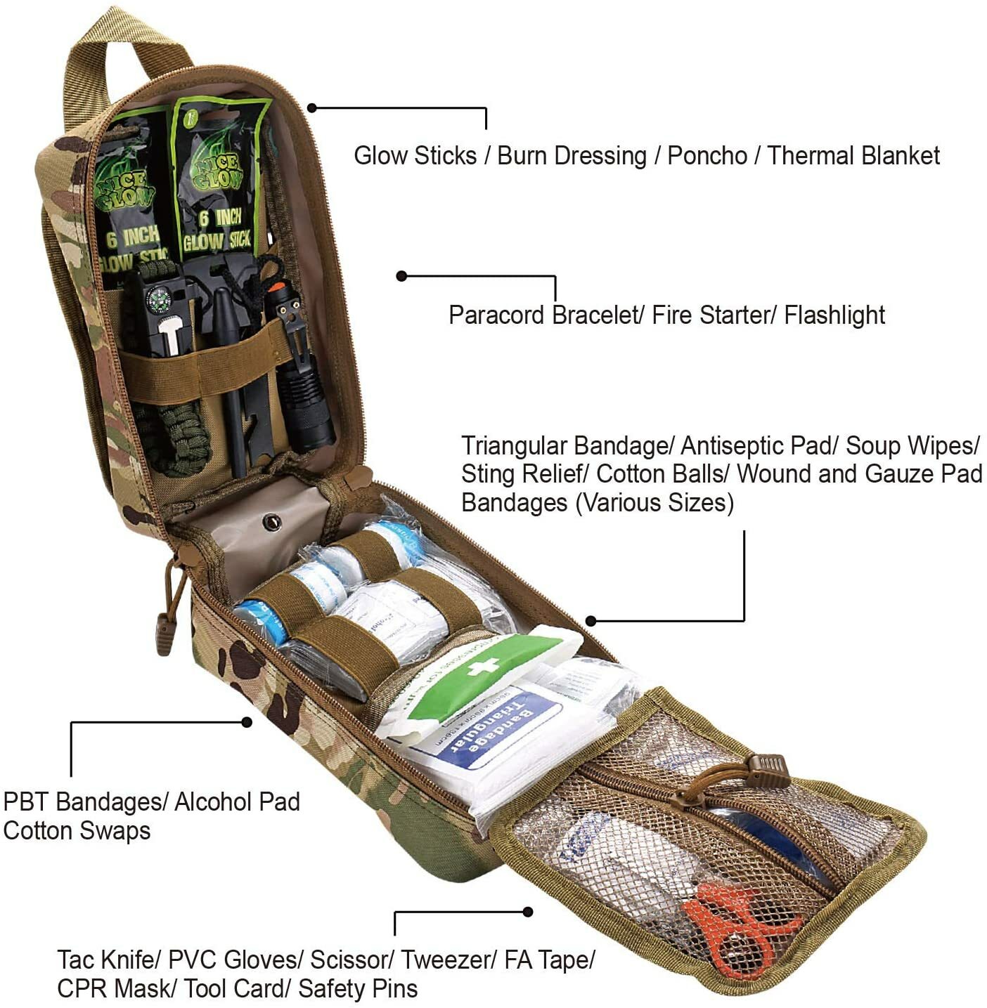 Emergency Survival First Aid Kit Trauma Bag Camping Hunting Tactical Combat SOS