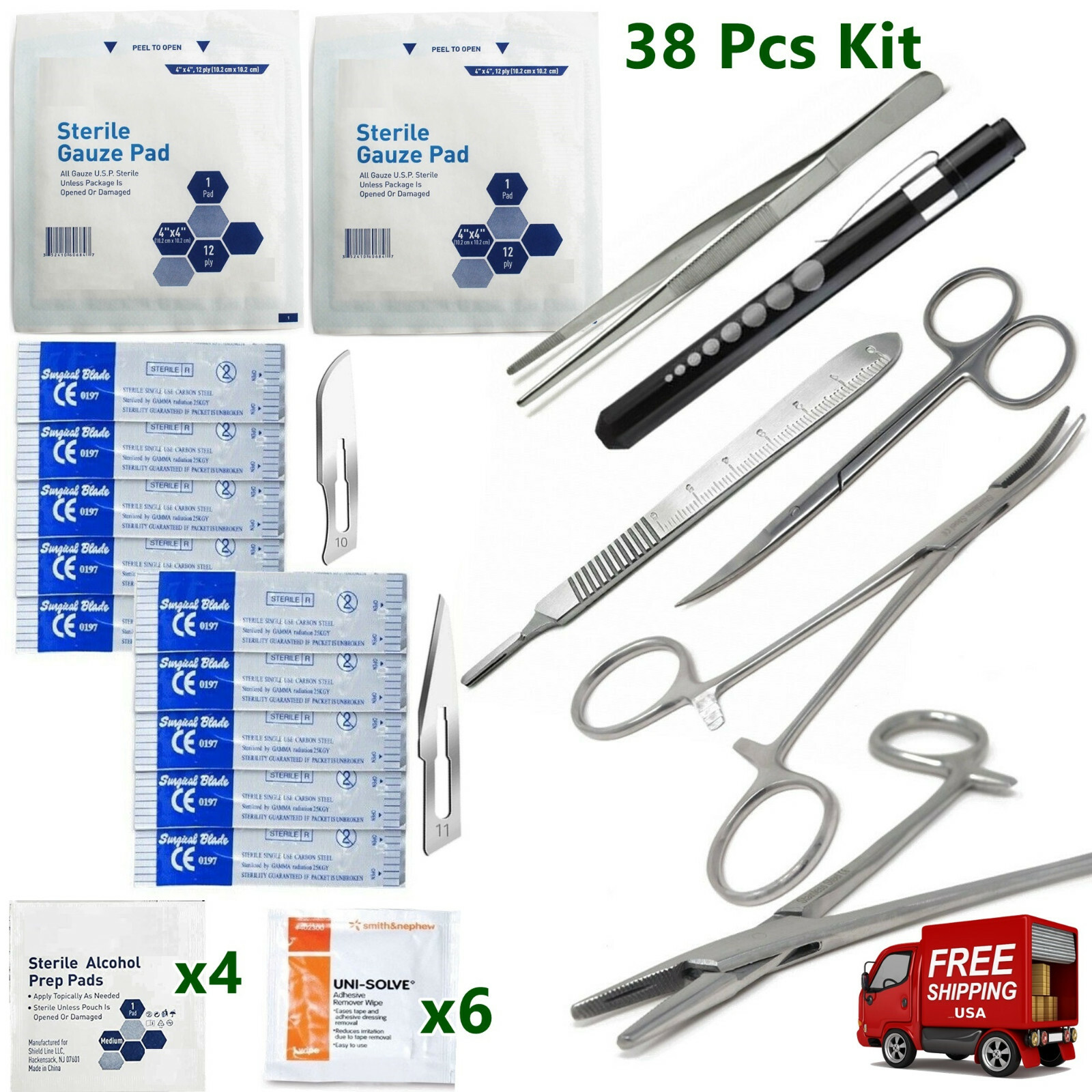 Advanced Surgical Suture Kit, First Aid Medical Travel Trauma Pack, 38 Pieces