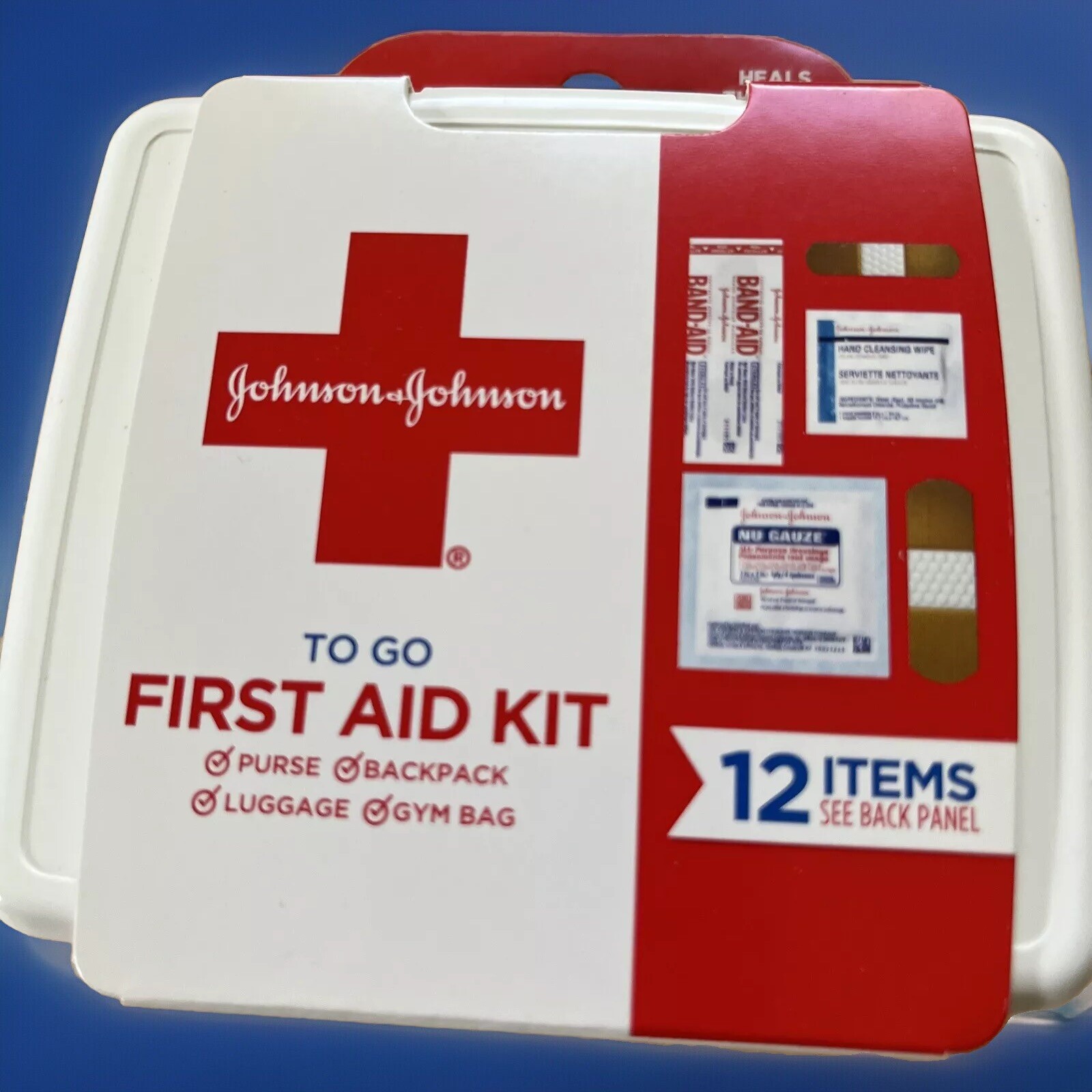 First Aid Kit Johnson & Johnson 12 Piece Mini Travel Box Home Car Gym Accessory
