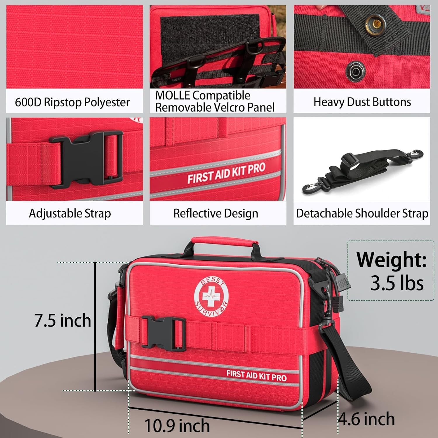 Rip-Resistant 324-Piece First Aid Kit with Color-Coded Compartments – 10.9×7.5”