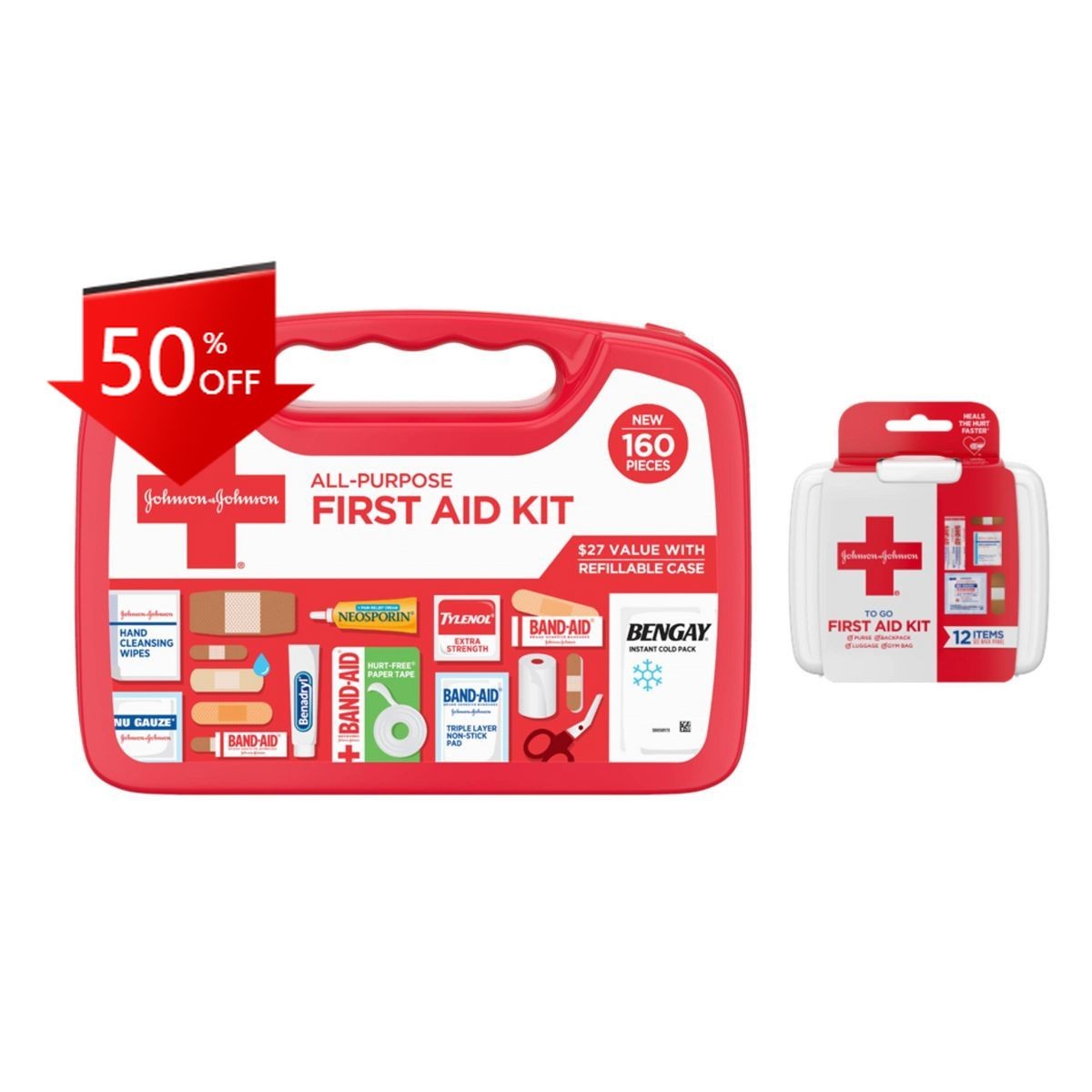 Band-Aid 160 Count First Aid Kit + Johnson & Johnson 12 Pack First Aid Kit