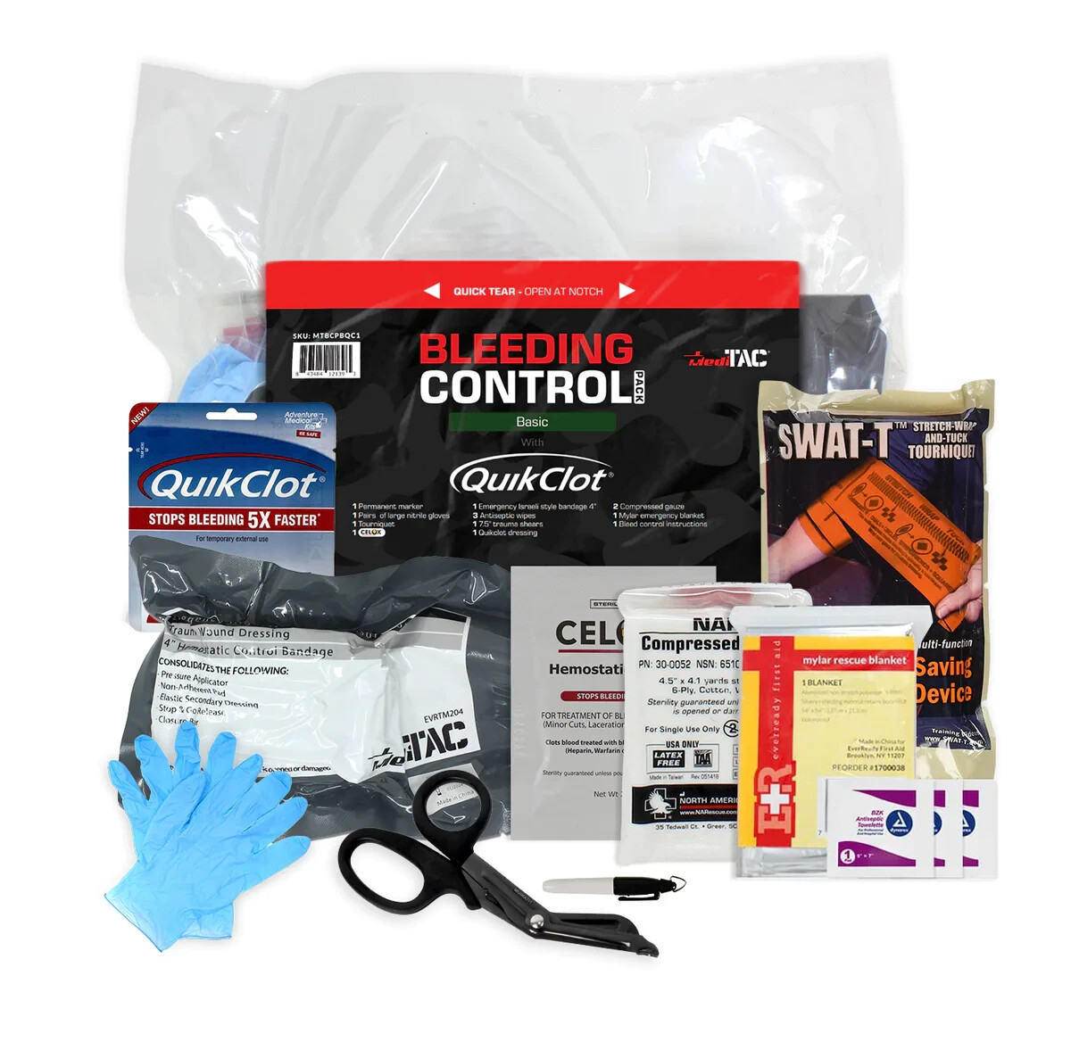 MediTac Bleeding Control Pack Stocked First Aid Kit QuikClot Celox with IFAK BAG