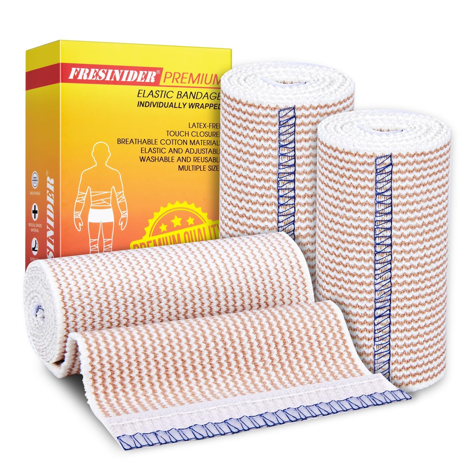 FRESINIDER Elastic Bandage Wrap, 4" x 3 Pack – Latex Free Cotton X 3