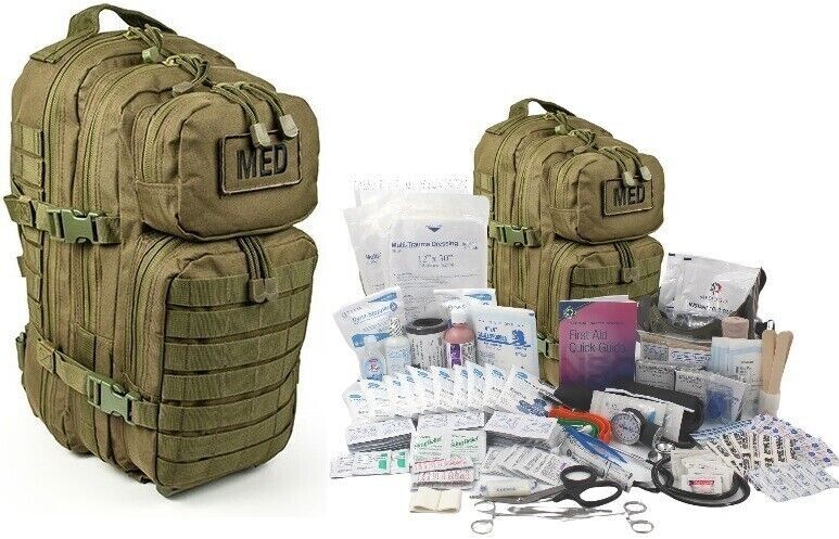 ELITE FIRST AID Tactical Trauma Kit #3 STOCKED w/ Backpack Medic Survival ODG