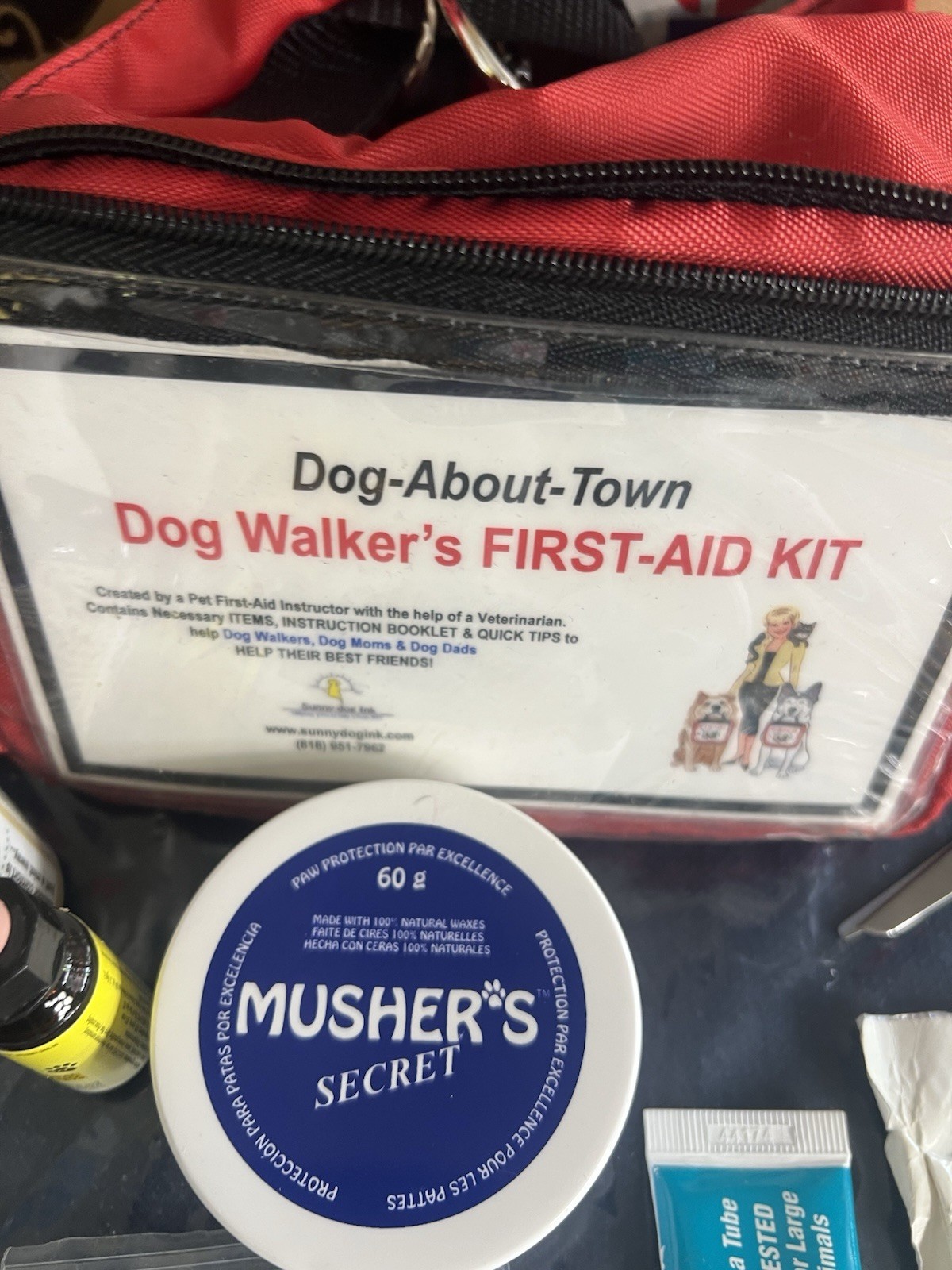 Dog Walkers Dog First Aid Kit/Hiking Emergency Supplies. Must See Pics